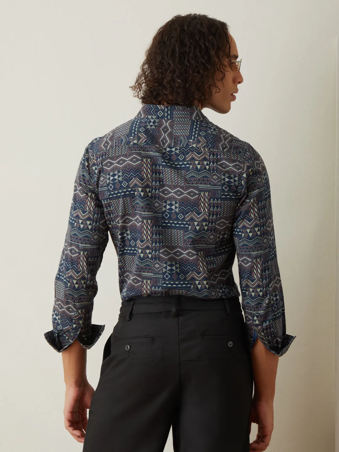 Navy Printed Casual Shirt