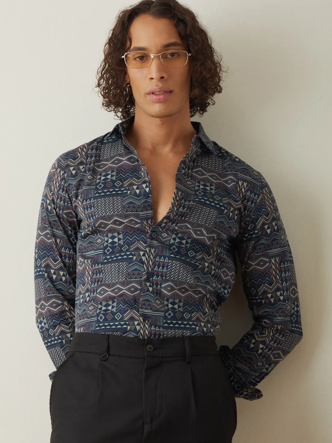 Navy Printed Casual Shirt