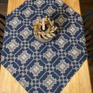 Newbury Navy and Tan Woven Small Table Cloth 34"