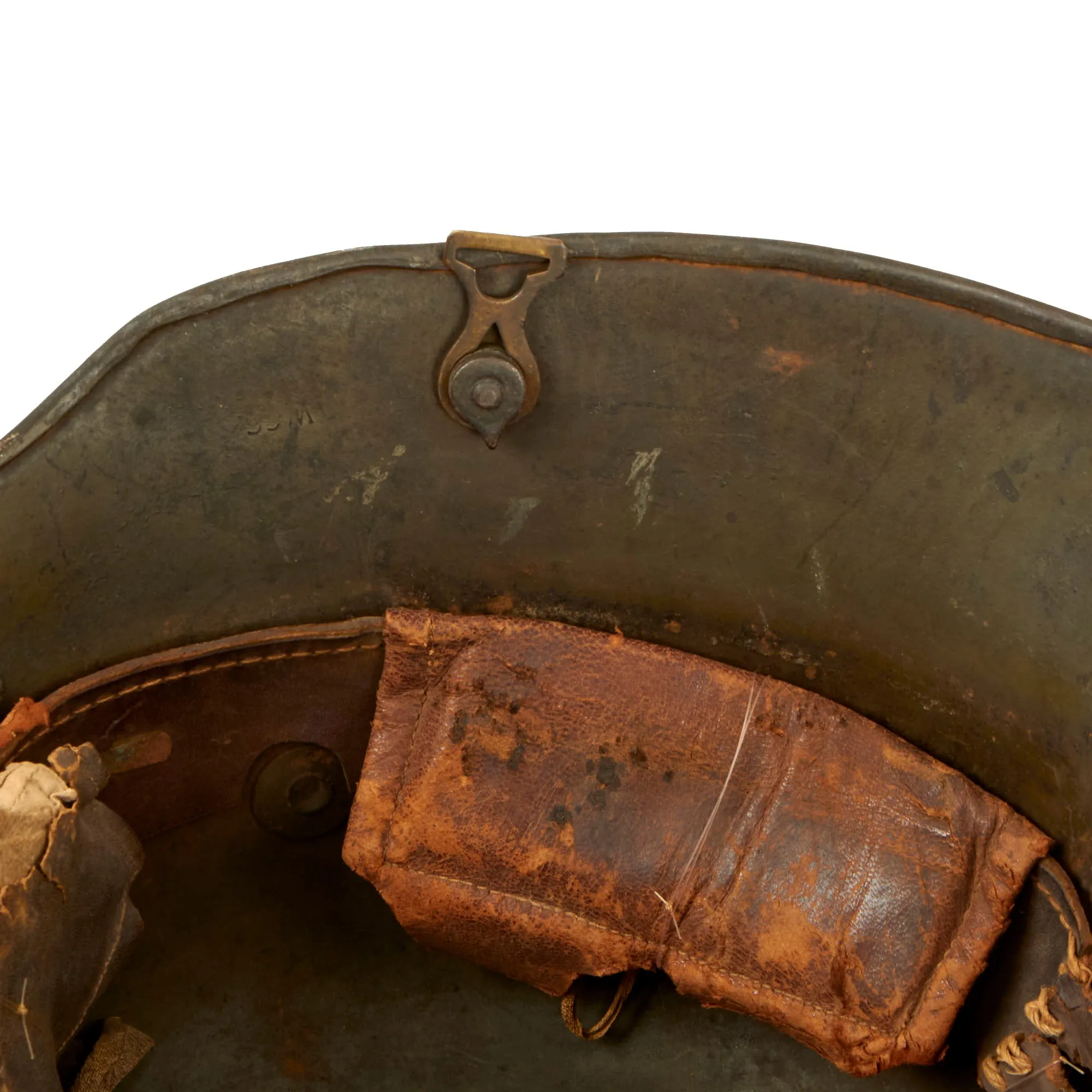 Original Imperial German WWI M16 Stahlhelm Helmet with Panel Camouflage Paint and Partial Leather Liner - Rare Maker W66