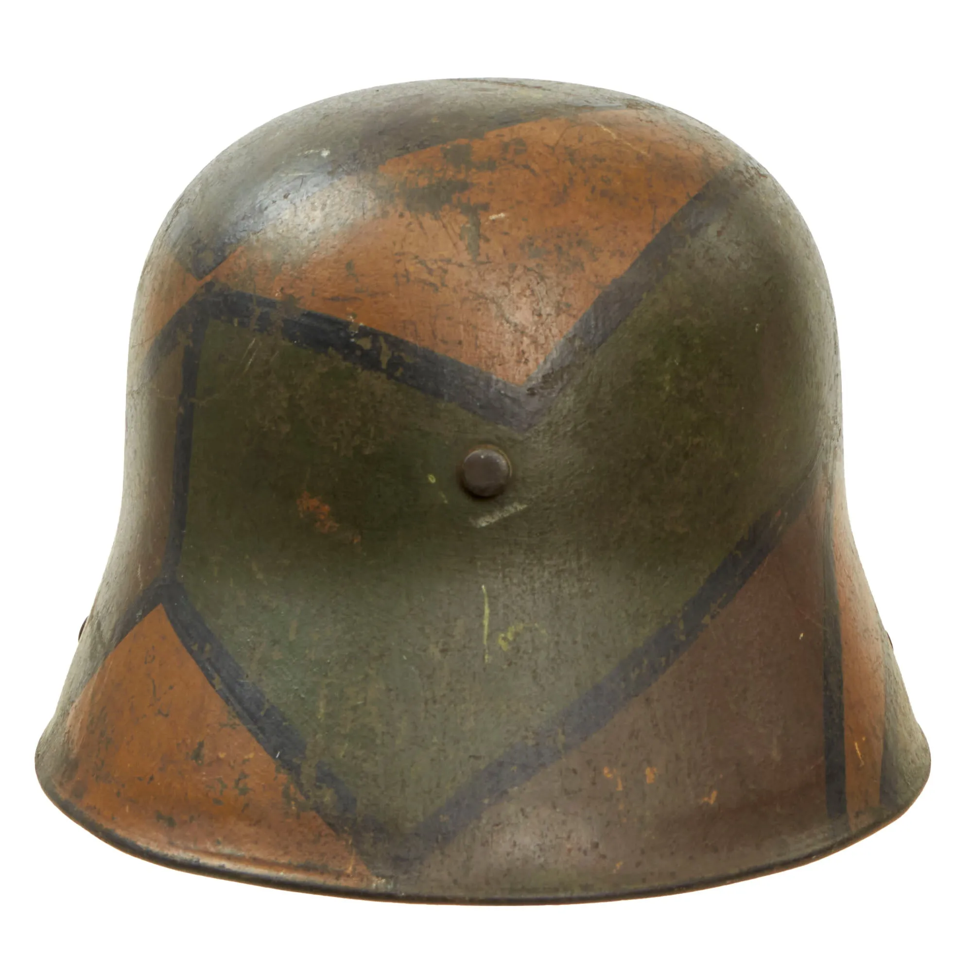 Original Imperial German WWI M16 Stahlhelm Helmet with Panel Camouflage Paint and Partial Leather Liner - Rare Maker W66