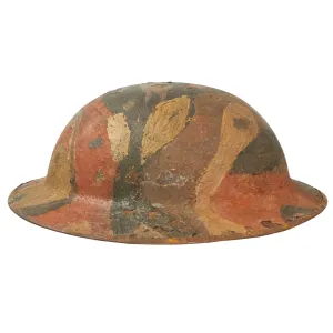 Original U.S. WWI British Made Mk. I Helmet with Artistic Camouflage Pattern - Liner & Partial Chinstrap