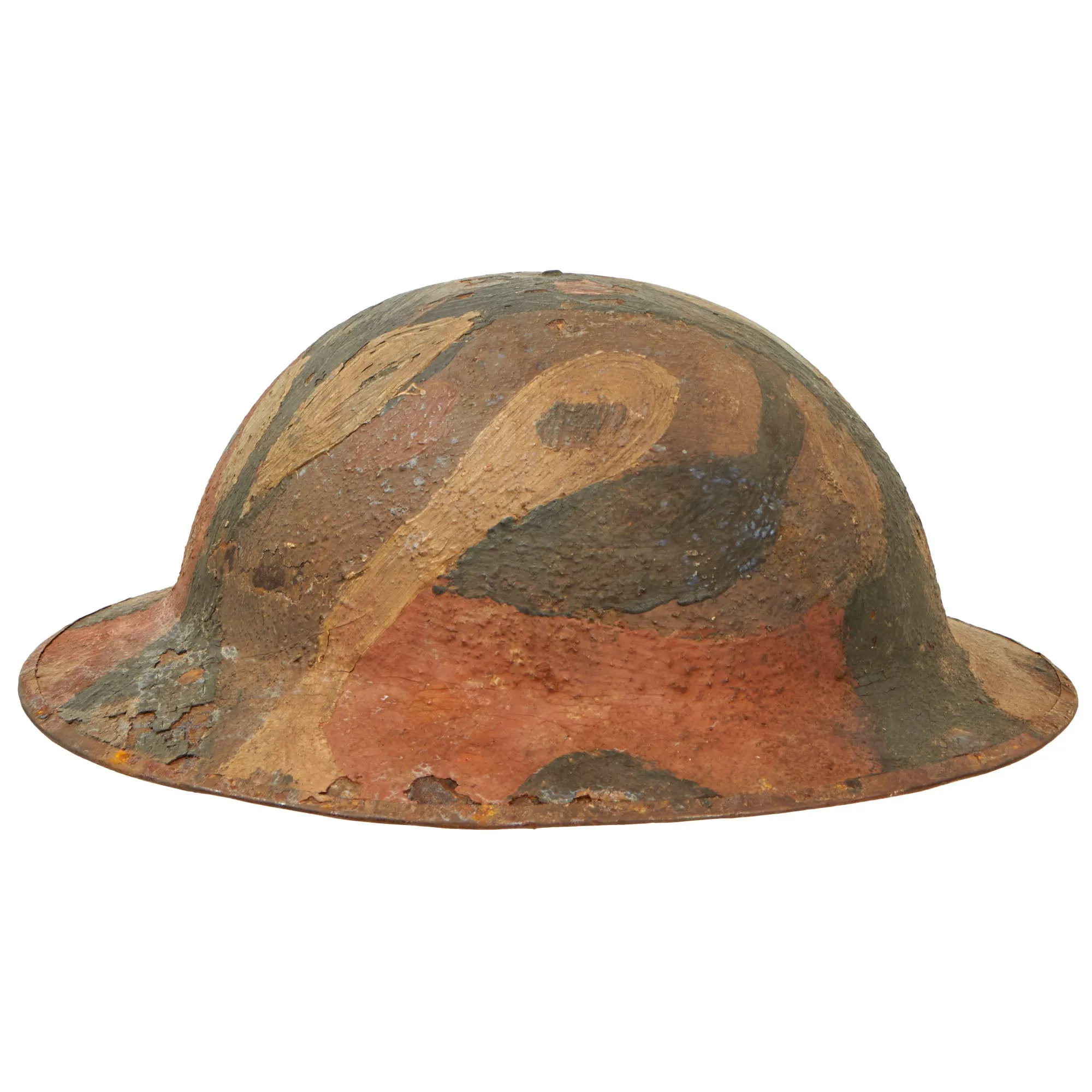 Original U.S. WWI British Made Mk. I Helmet with Artistic Camouflage Pattern - Liner & Partial Chinstrap