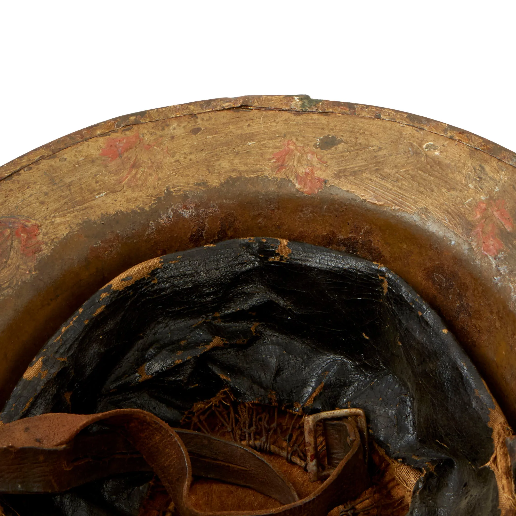 Original U.S. WWI British Made Mk. I Helmet with Artistic Camouflage Pattern - Liner & Partial Chinstrap