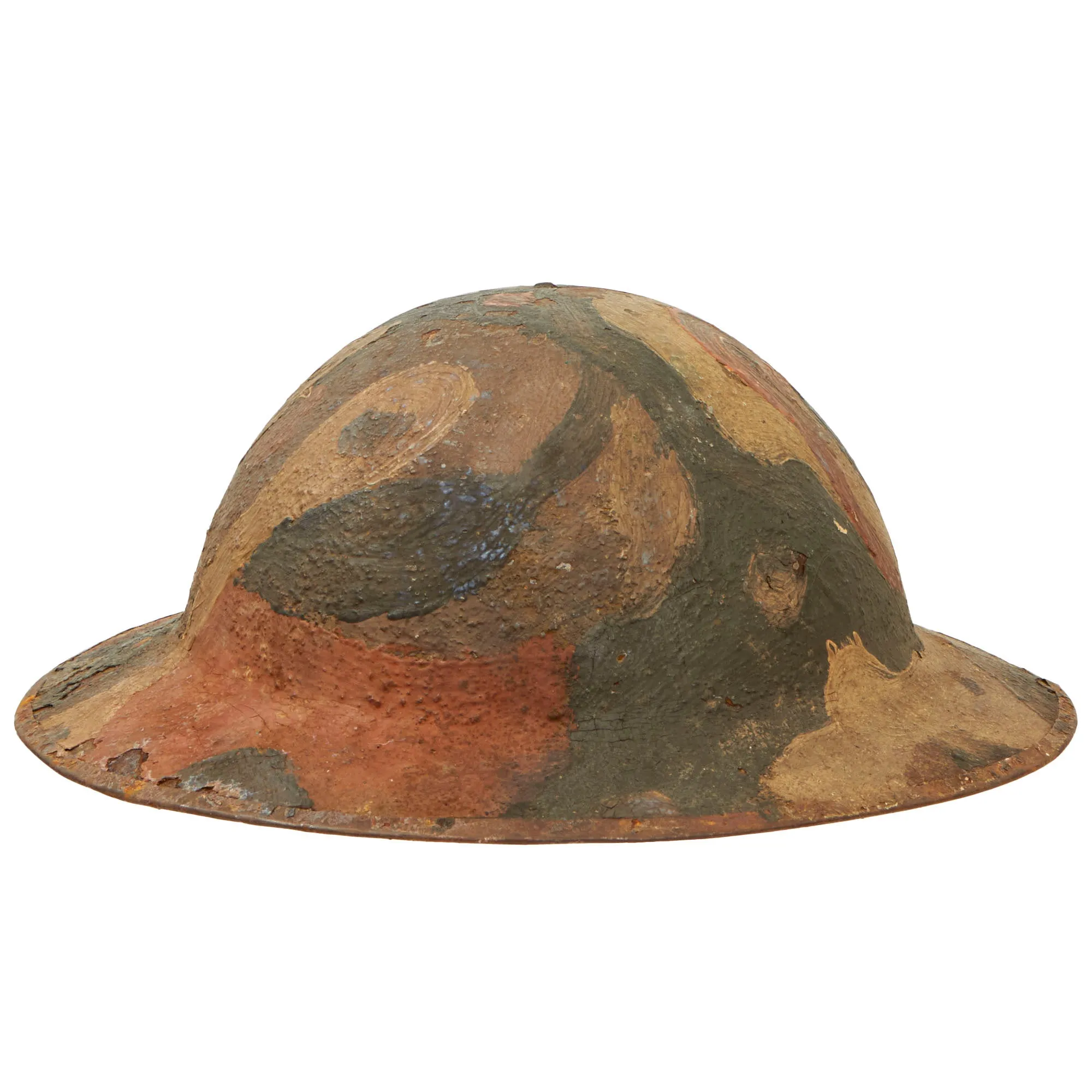 Original U.S. WWI British Made Mk. I Helmet with Artistic Camouflage Pattern - Liner & Partial Chinstrap