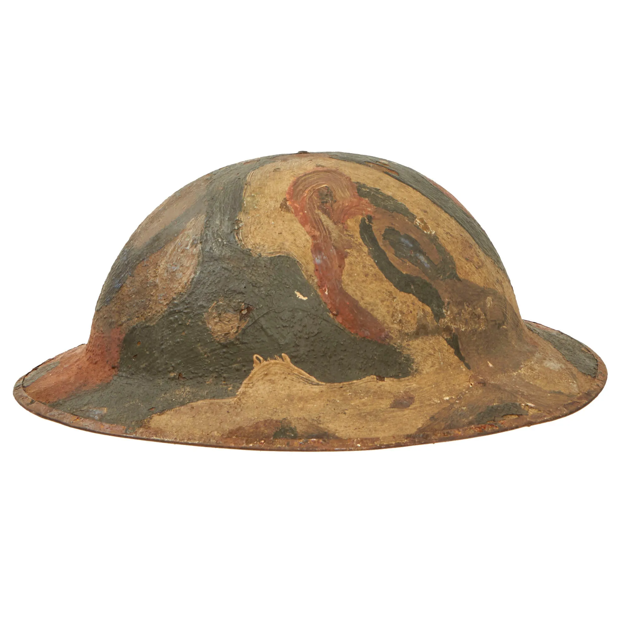 Original U.S. WWI British Made Mk. I Helmet with Artistic Camouflage Pattern - Liner & Partial Chinstrap