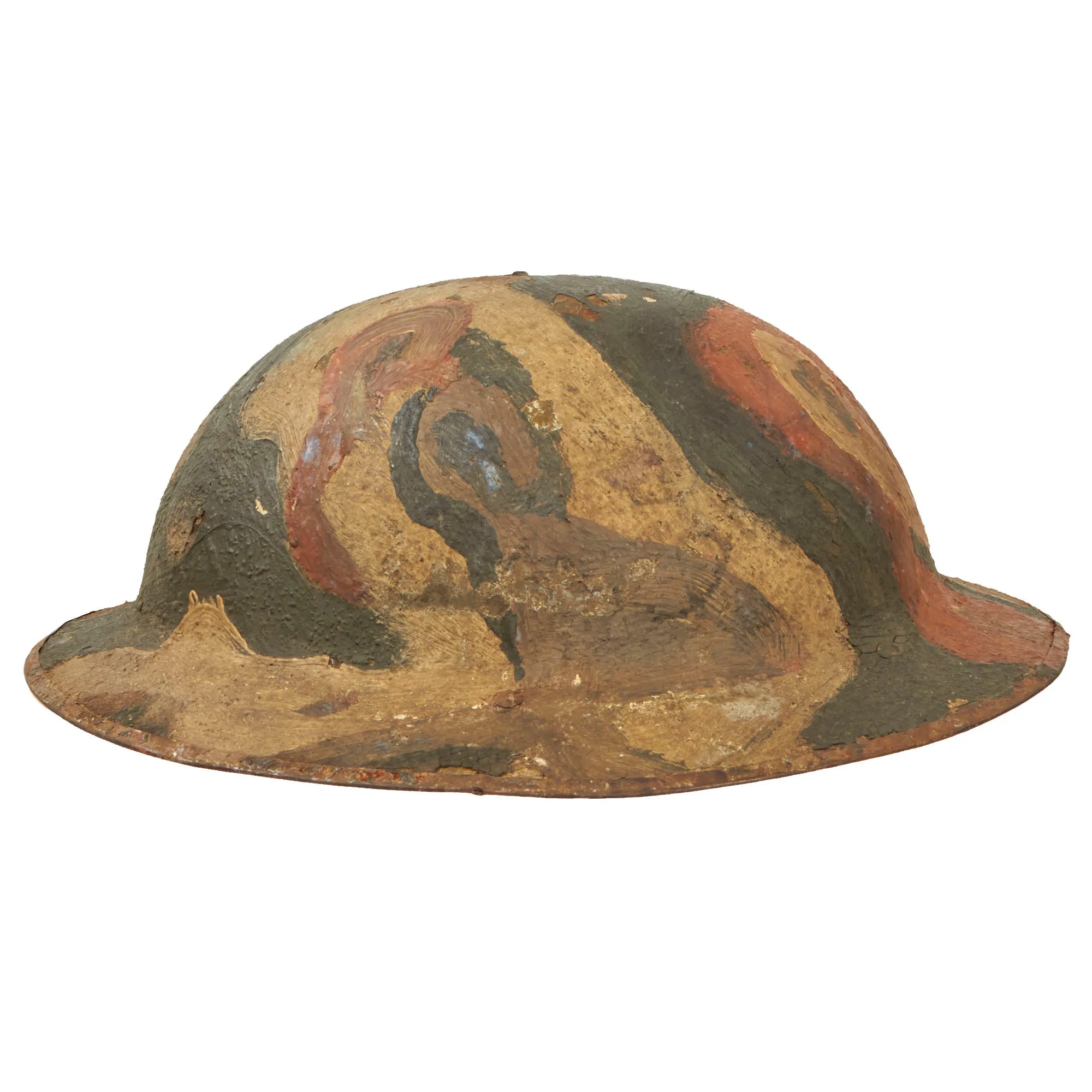 Original U.S. WWI British Made Mk. I Helmet with Artistic Camouflage Pattern - Liner & Partial Chinstrap