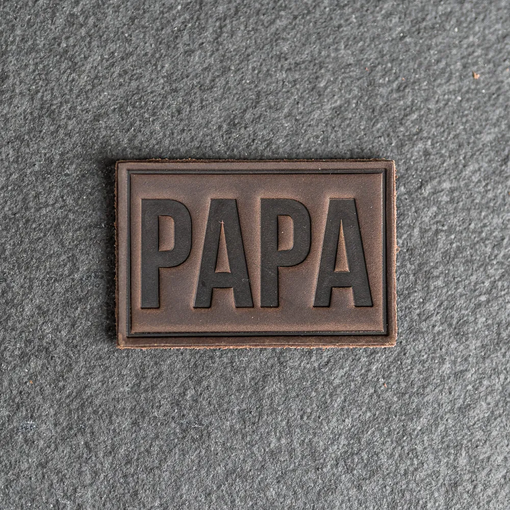 PAPA Stamp Leather Patches with optional Velcro added