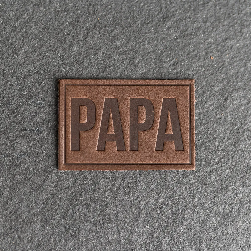 PAPA Stamp Leather Patches with optional Velcro added