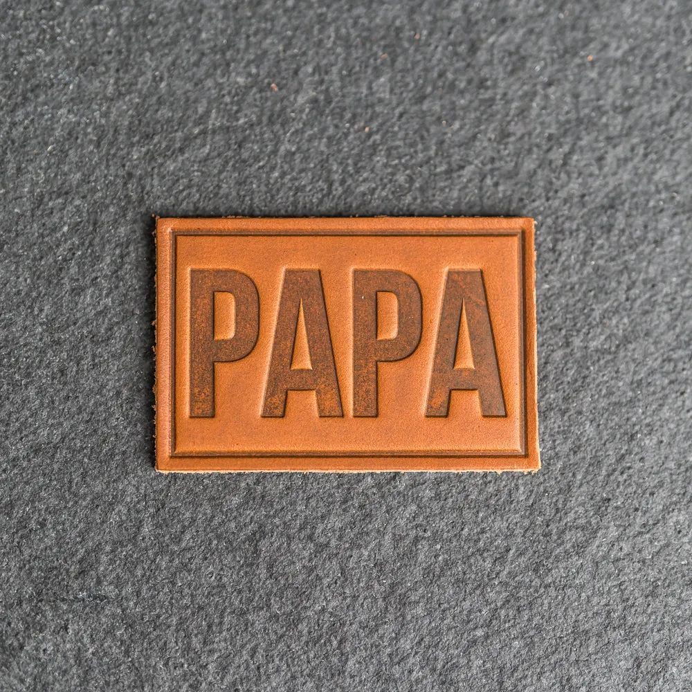 PAPA Stamp Leather Patches with optional Velcro added