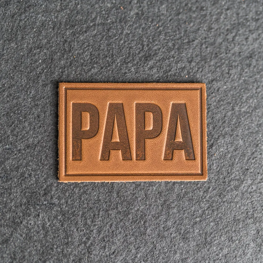 PAPA Stamp Leather Patches with optional Velcro added