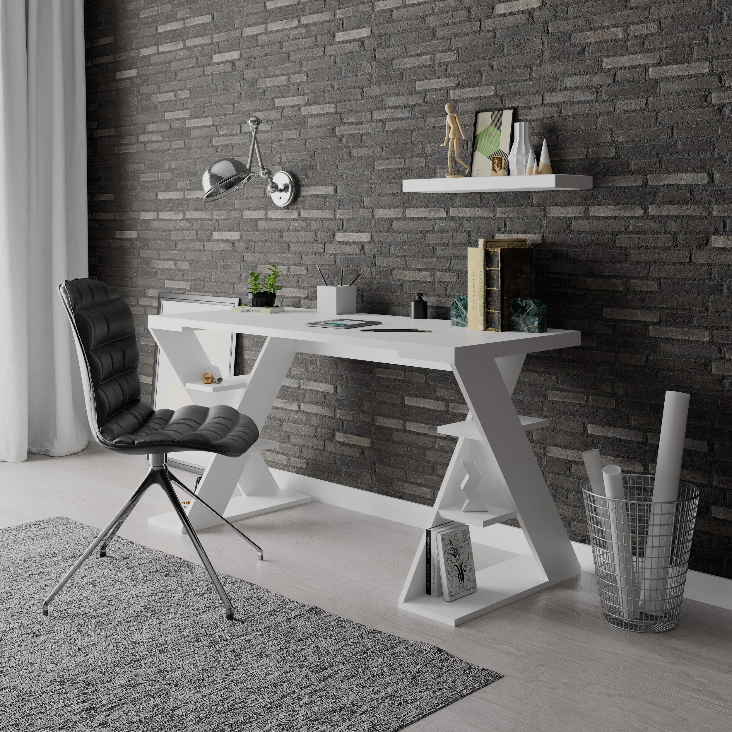 Papillon Modern Desk With Bookshelf Legs Width 137cm