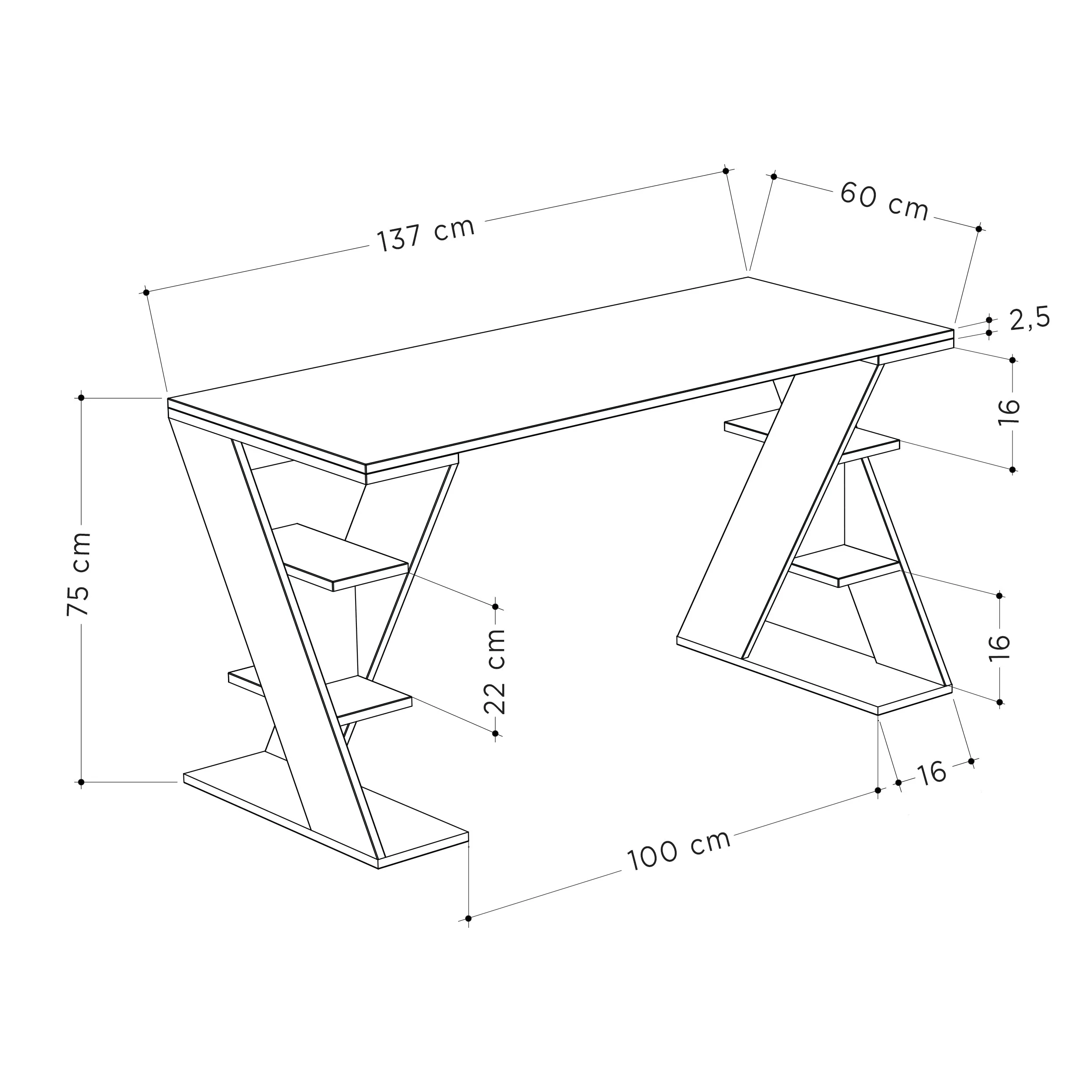 Papillon Modern Desk With Bookshelf Legs Width 137cm