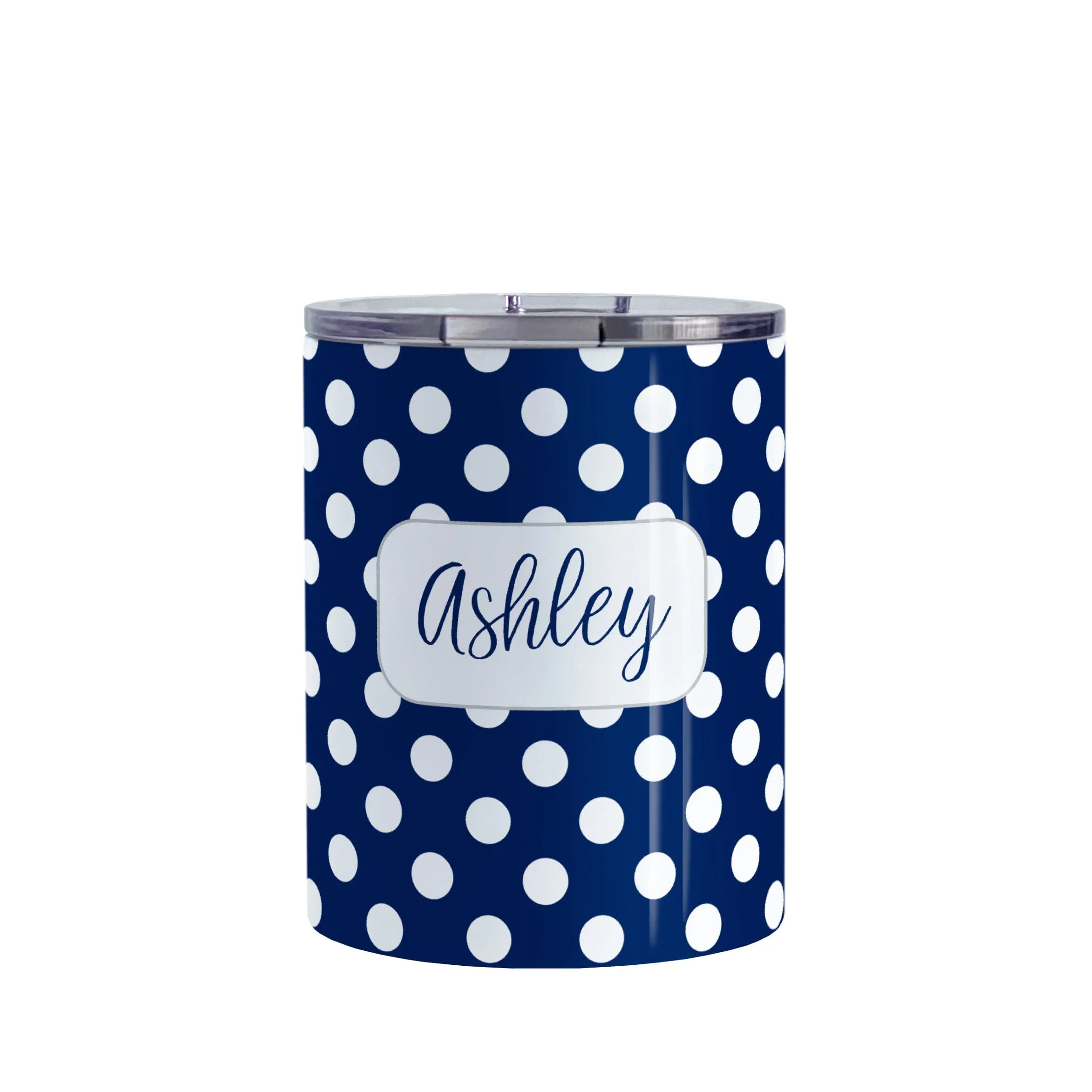 Personalized Dark Blue Polka Dot Tumbler Cup