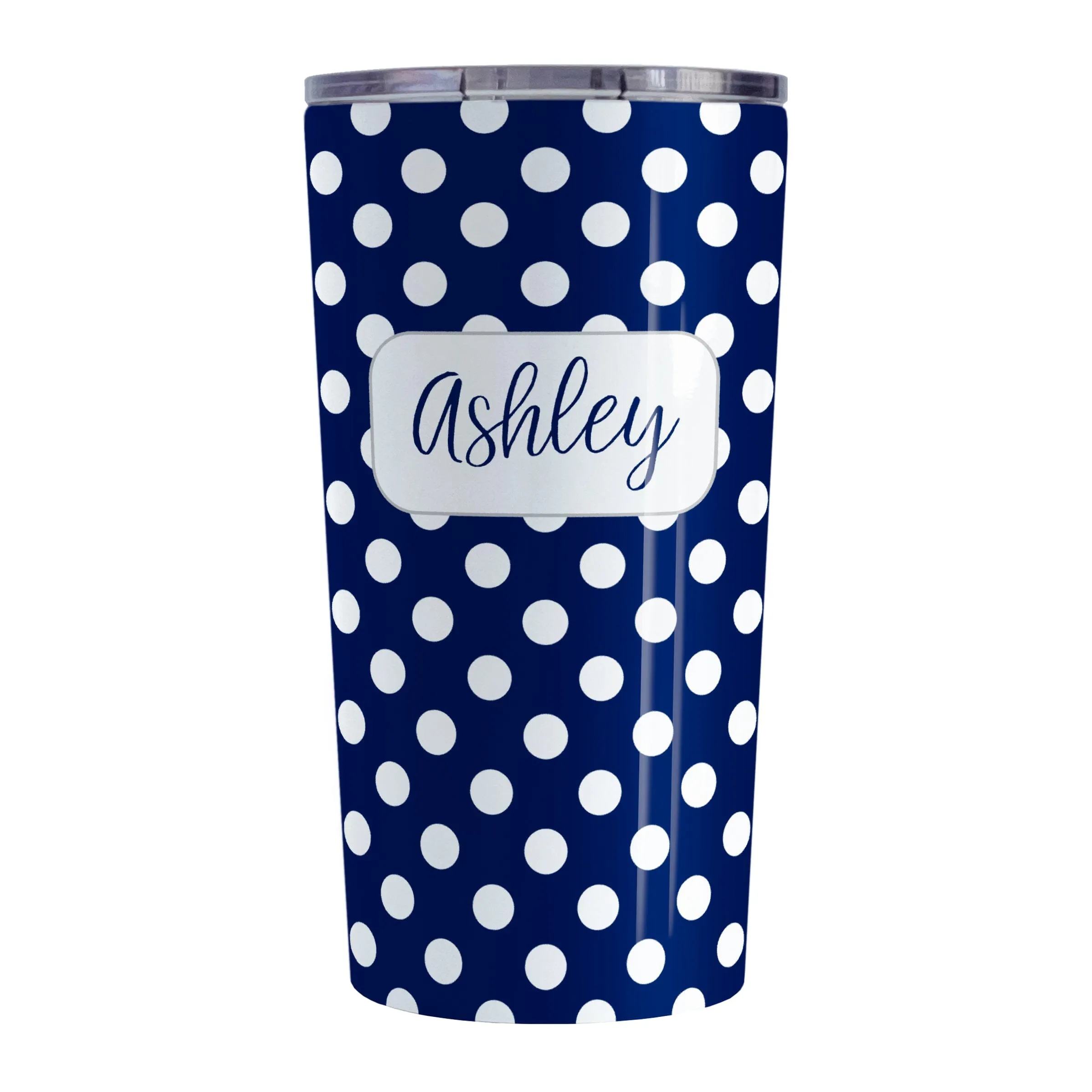 Personalized Dark Blue Polka Dot Tumbler Cup