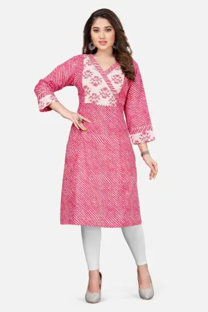 Pink Rayon Block Printed Kurti