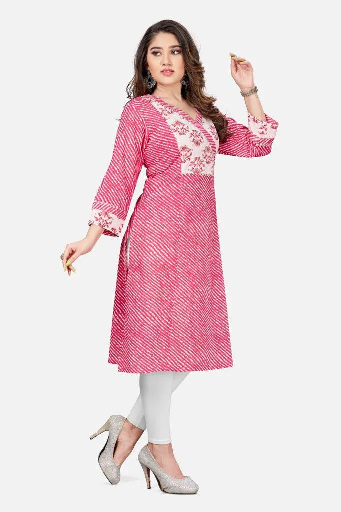 Pink Rayon Block Printed Kurti