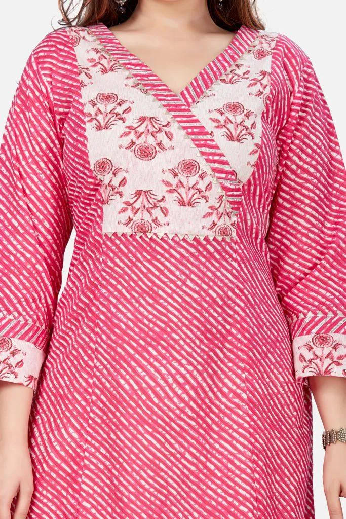 Pink Rayon Block Printed Kurti