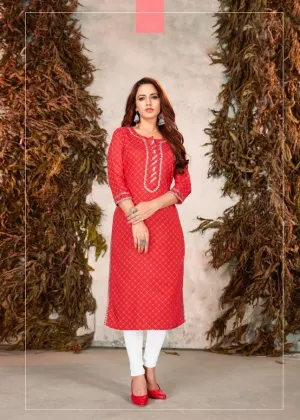 Red Rayon Kurta for Women With Gota Patti Work