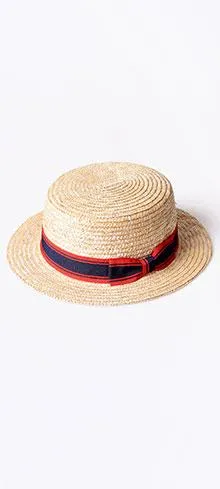 Retro Style Nautical Straw & Striped Ribbon Boater Hat