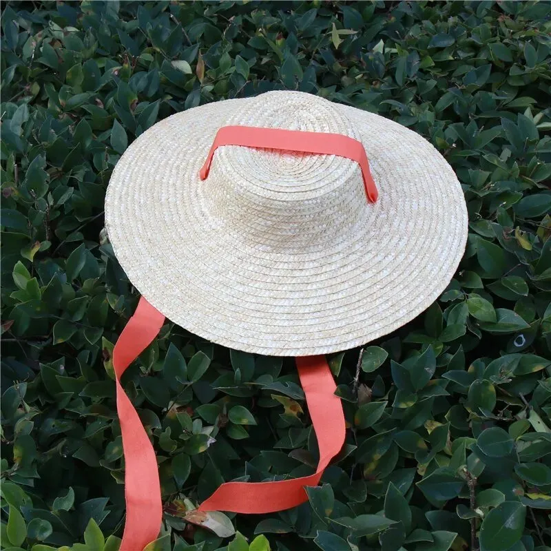 Ribbon Hat With Wide Flat Brim and Tie