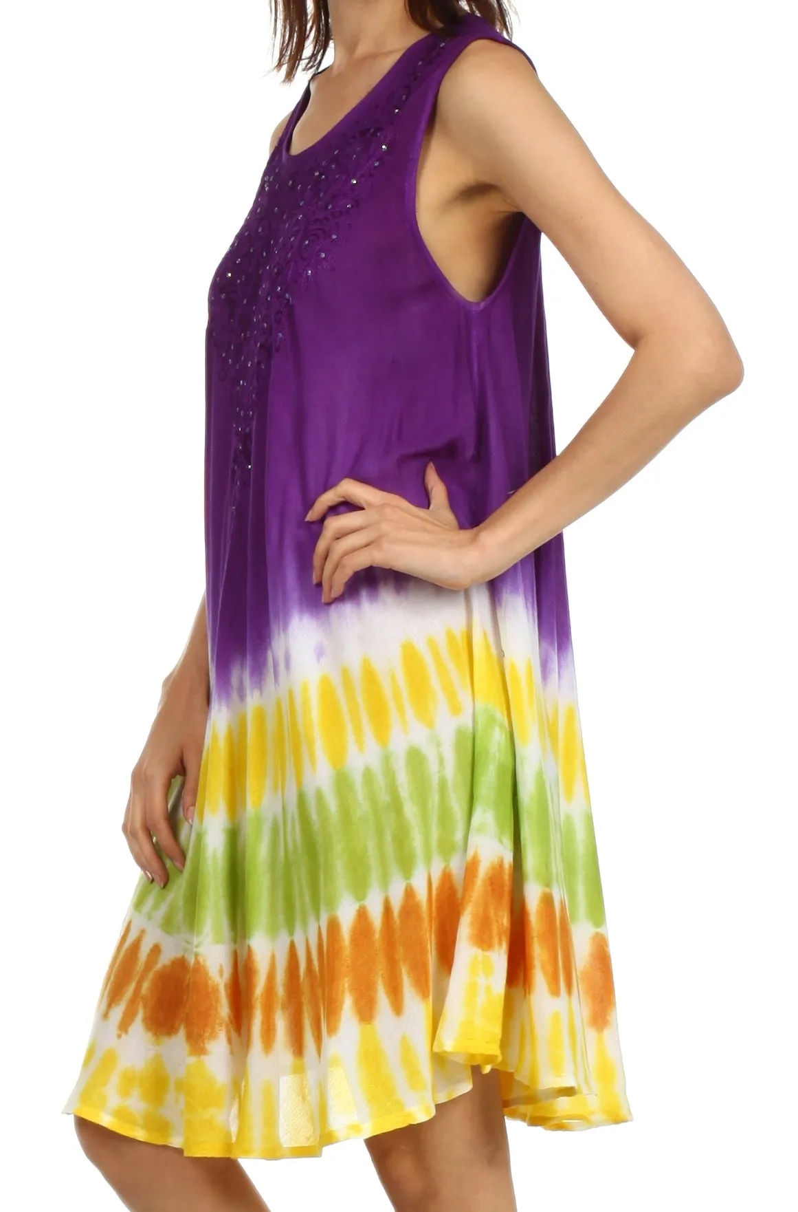 Sakkas Stripe Tie Dye Tank Sheath Dress / Cover Up