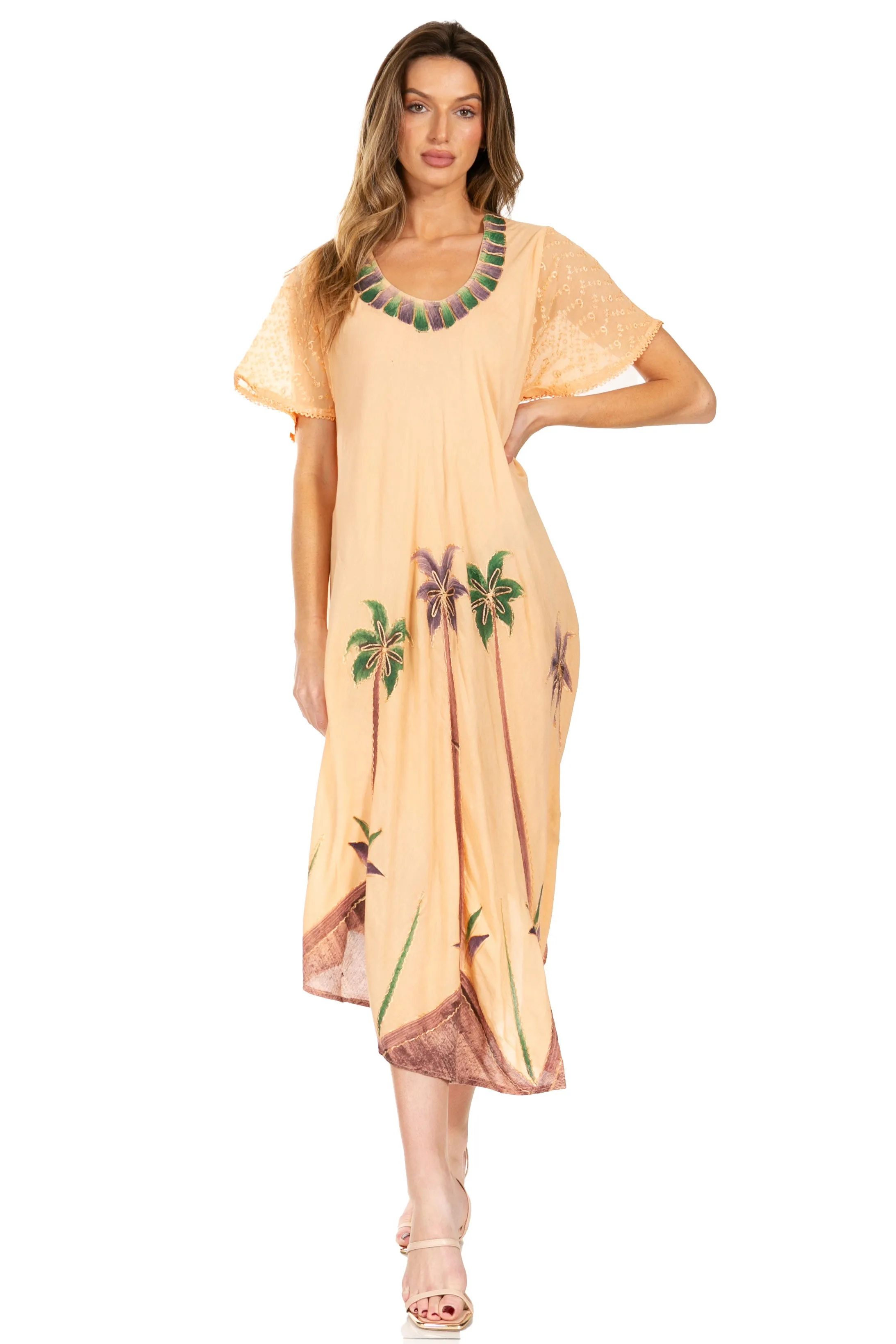 Sakkas Watercolor Palm Tree Tank Caftan Dress