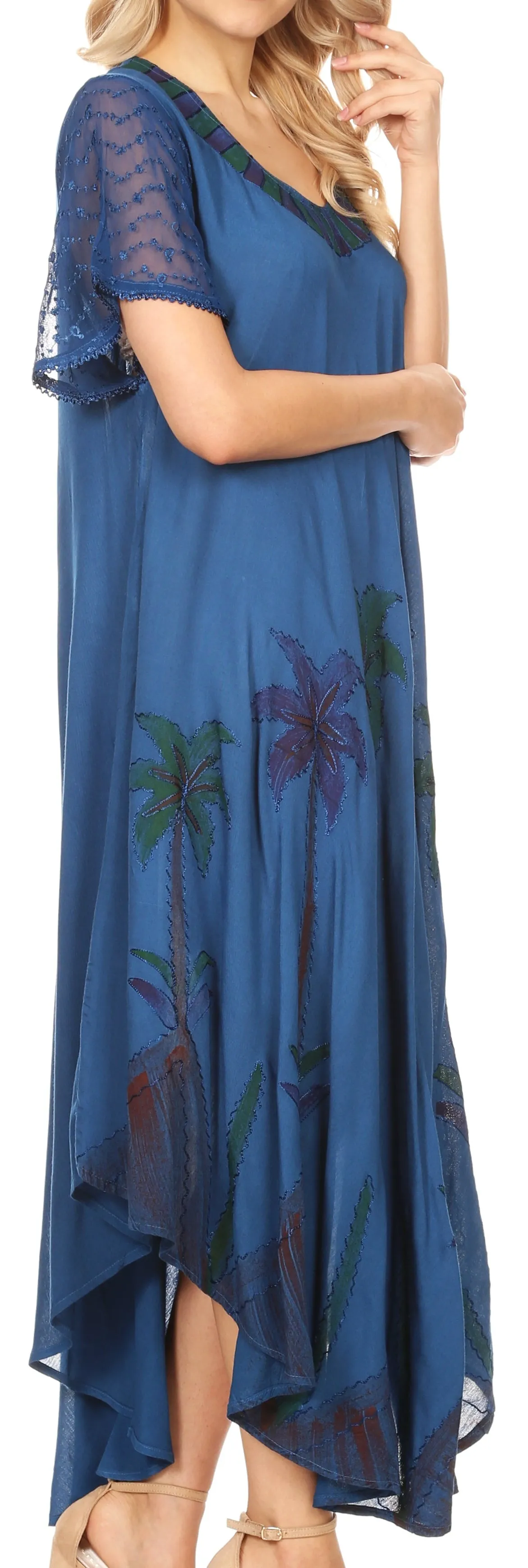 Sakkas Watercolor Palm Tree Tank Caftan Dress