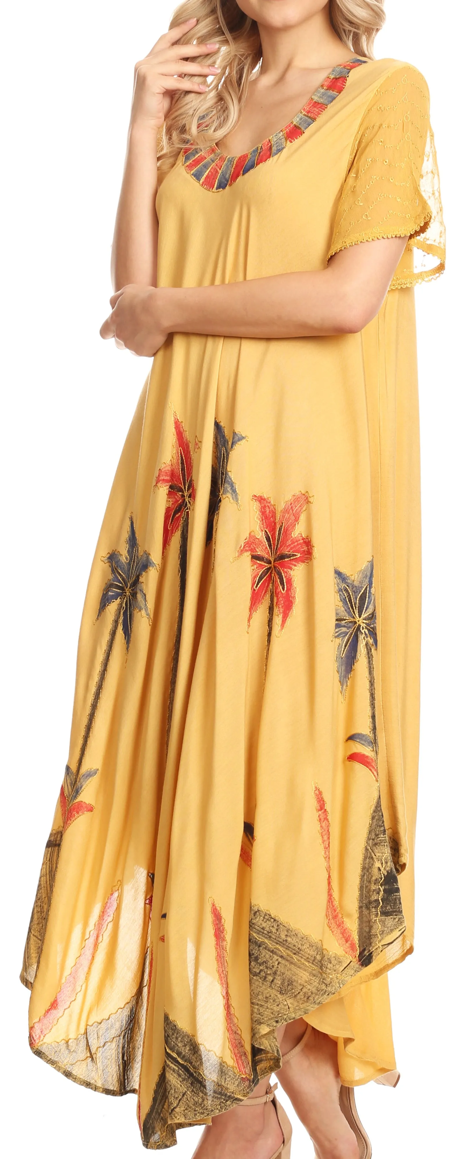 Sakkas Watercolor Palm Tree Tank Caftan Dress