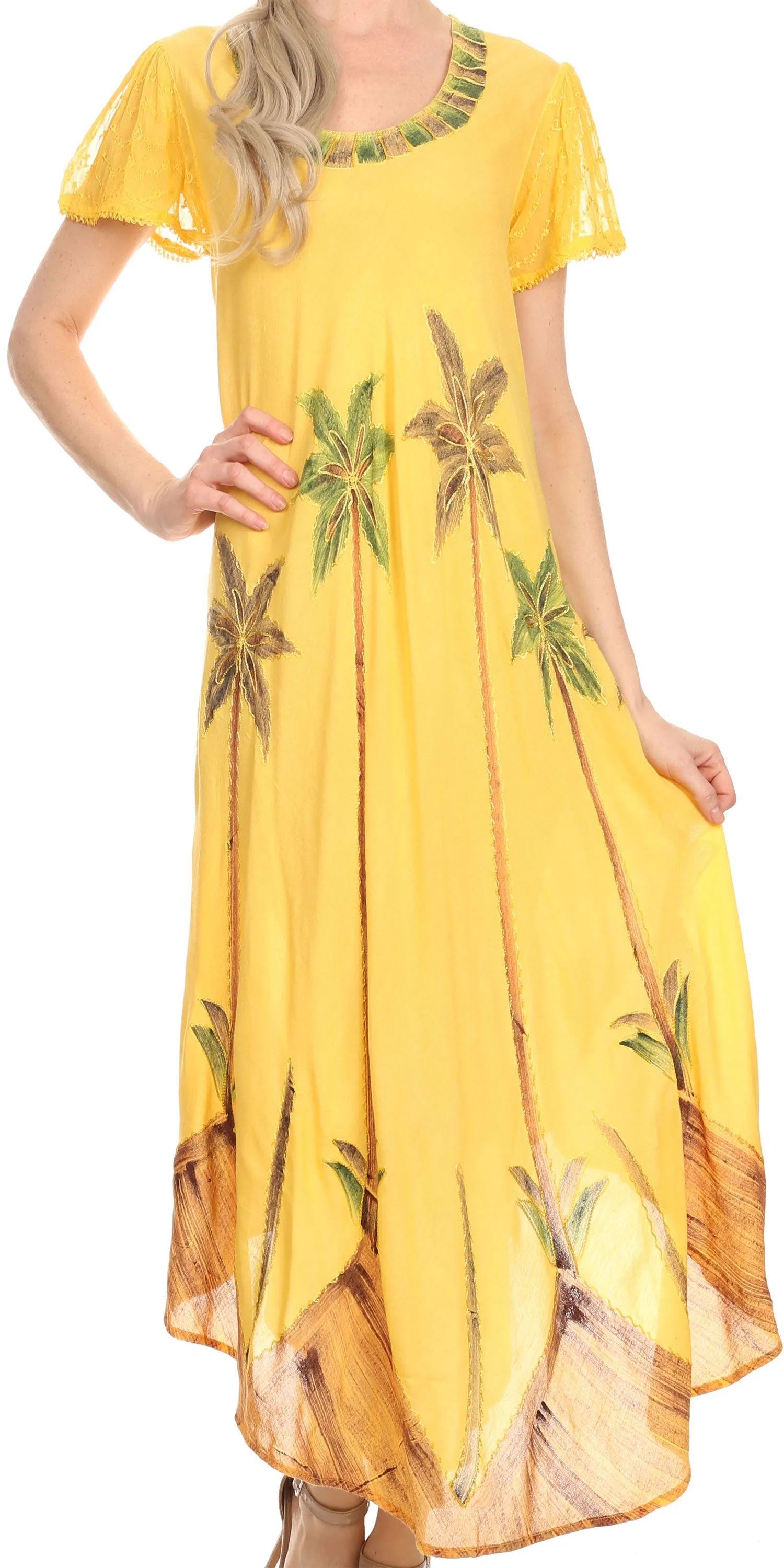 Sakkas Watercolor Palm Tree Tank Caftan Dress