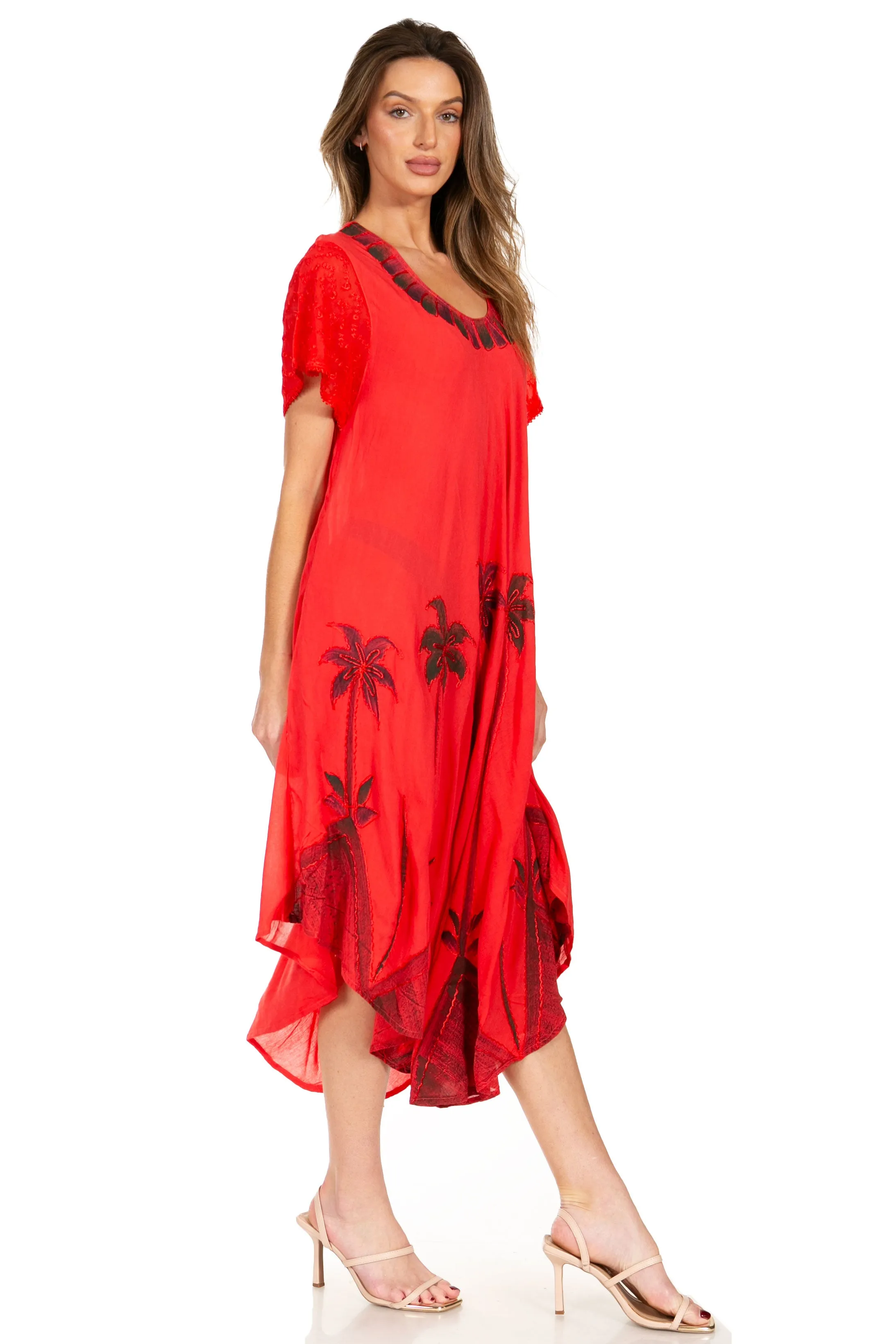 Sakkas Watercolor Palm Tree Tank Caftan Dress