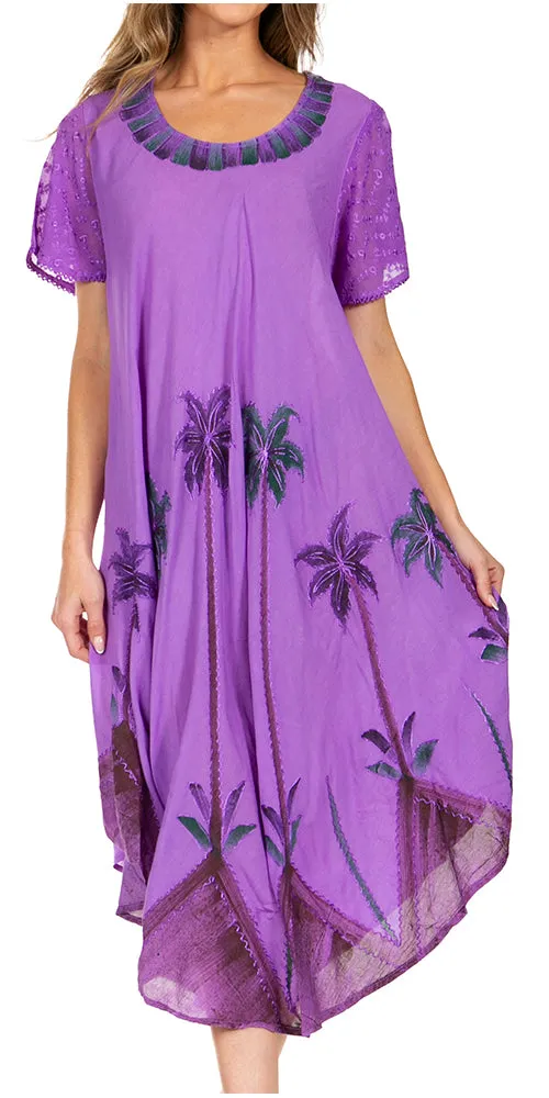 Sakkas Watercolor Palm Tree Tank Caftan Dress