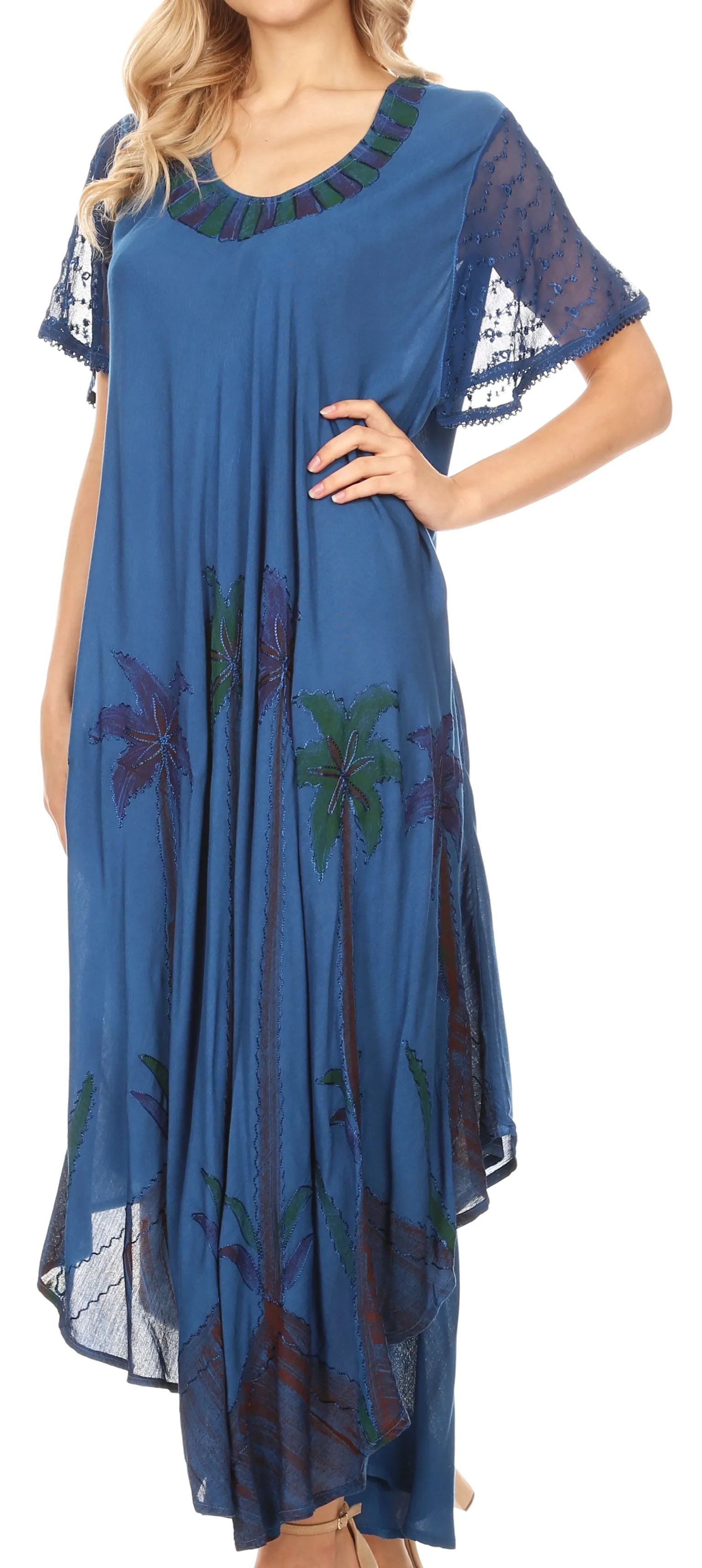 Sakkas Watercolor Palm Tree Tank Caftan Dress