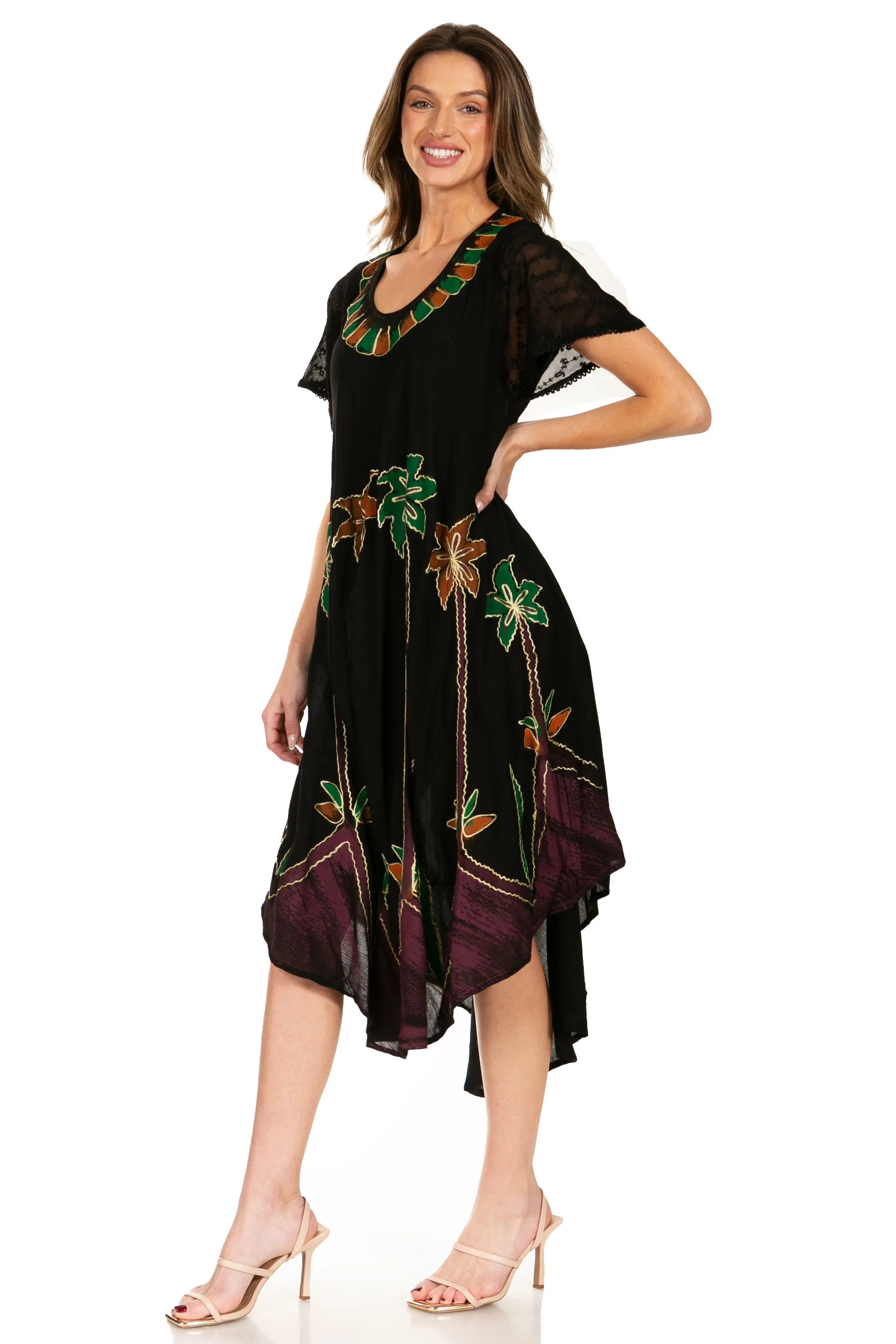 Sakkas Watercolor Palm Tree Tank Caftan Dress