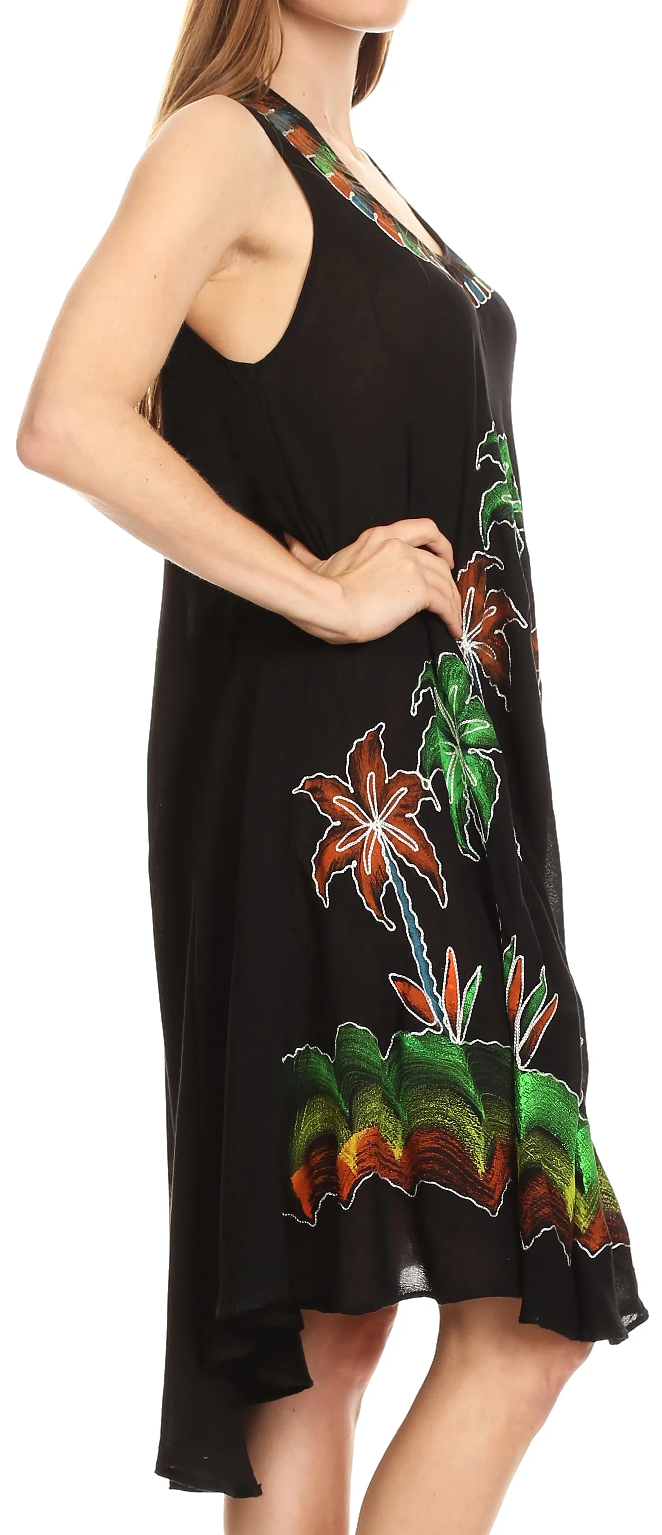 Sakkas Watercolor Palm Tree Tank Caftan Short Dress