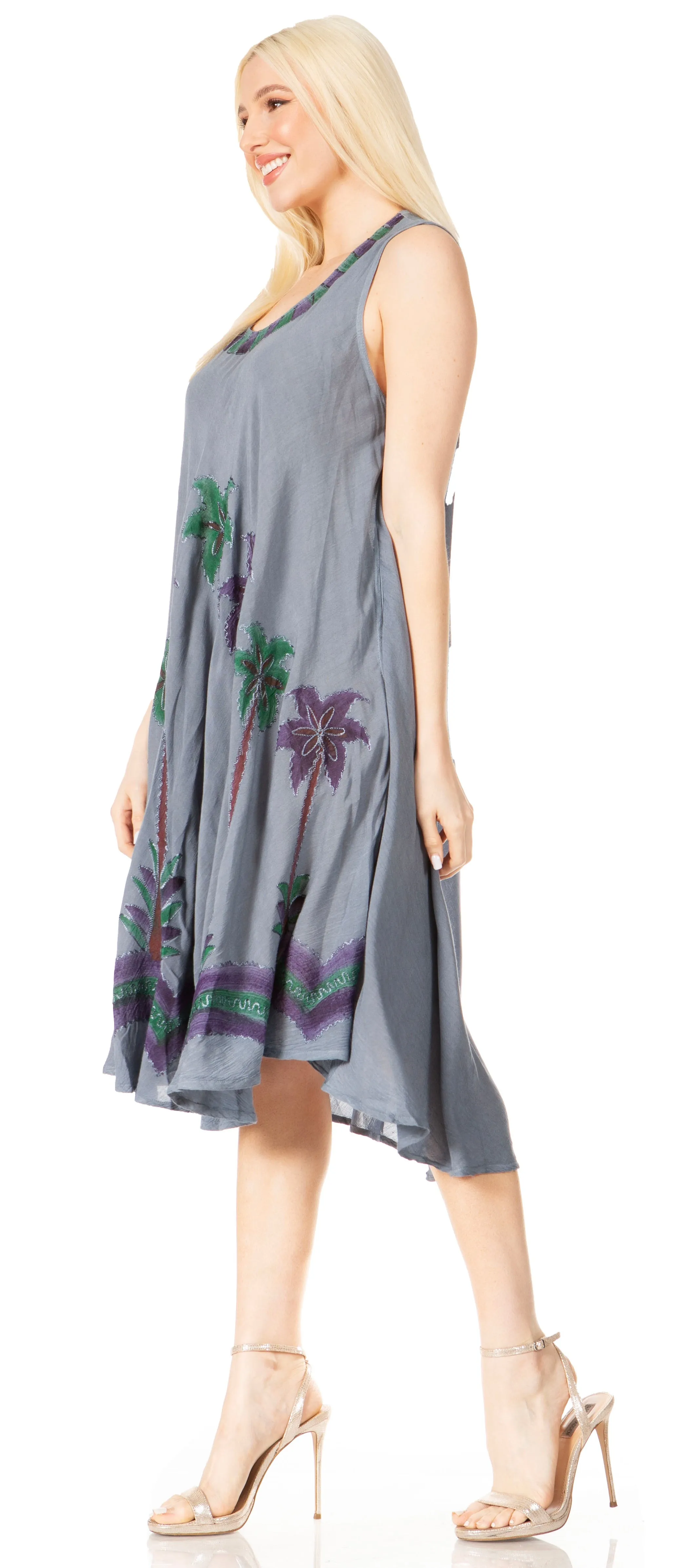 Sakkas Watercolor Palm Tree Tank Caftan Short Dress