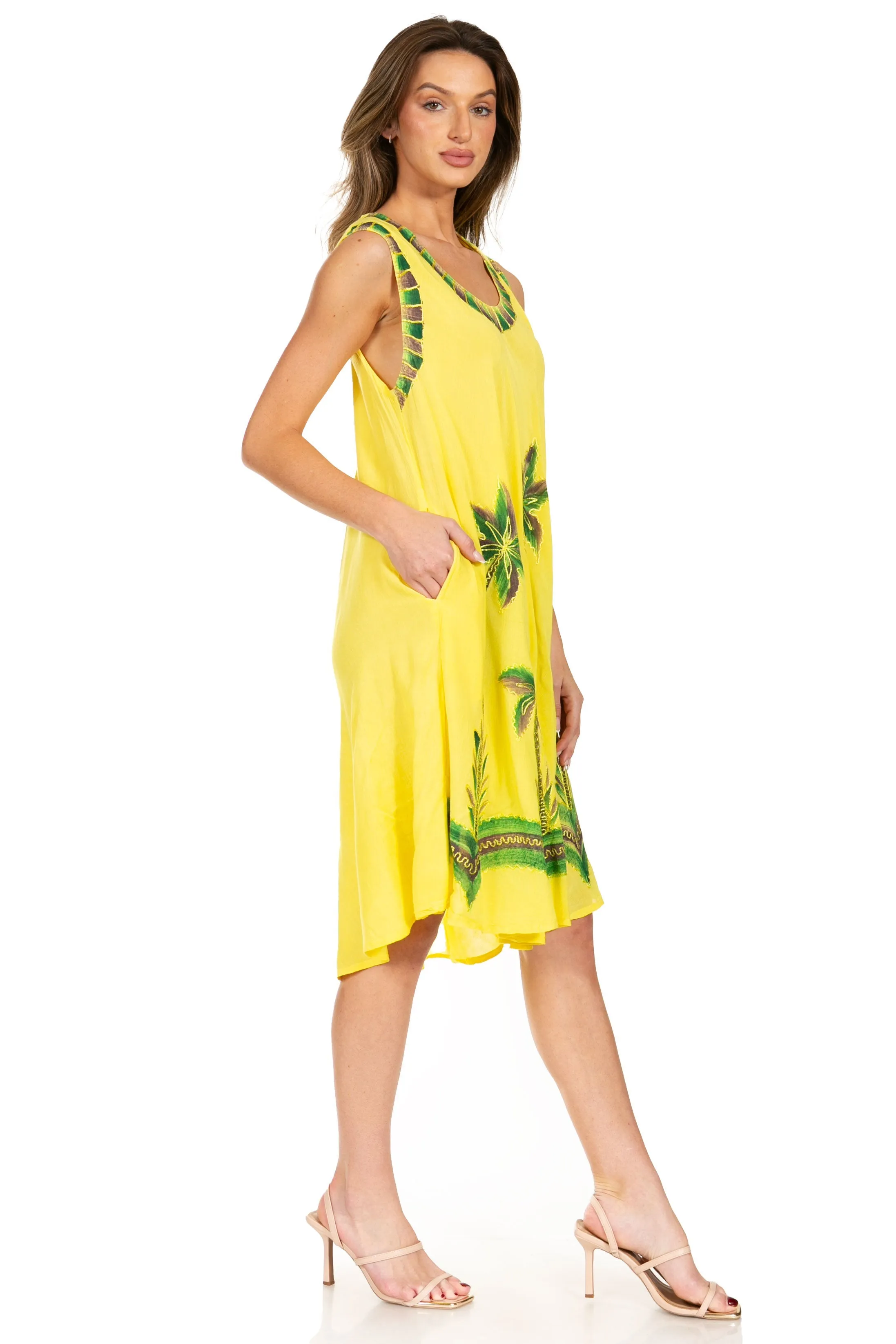 Sakkas Watercolor Palm Tree Tank Caftan Short Dress