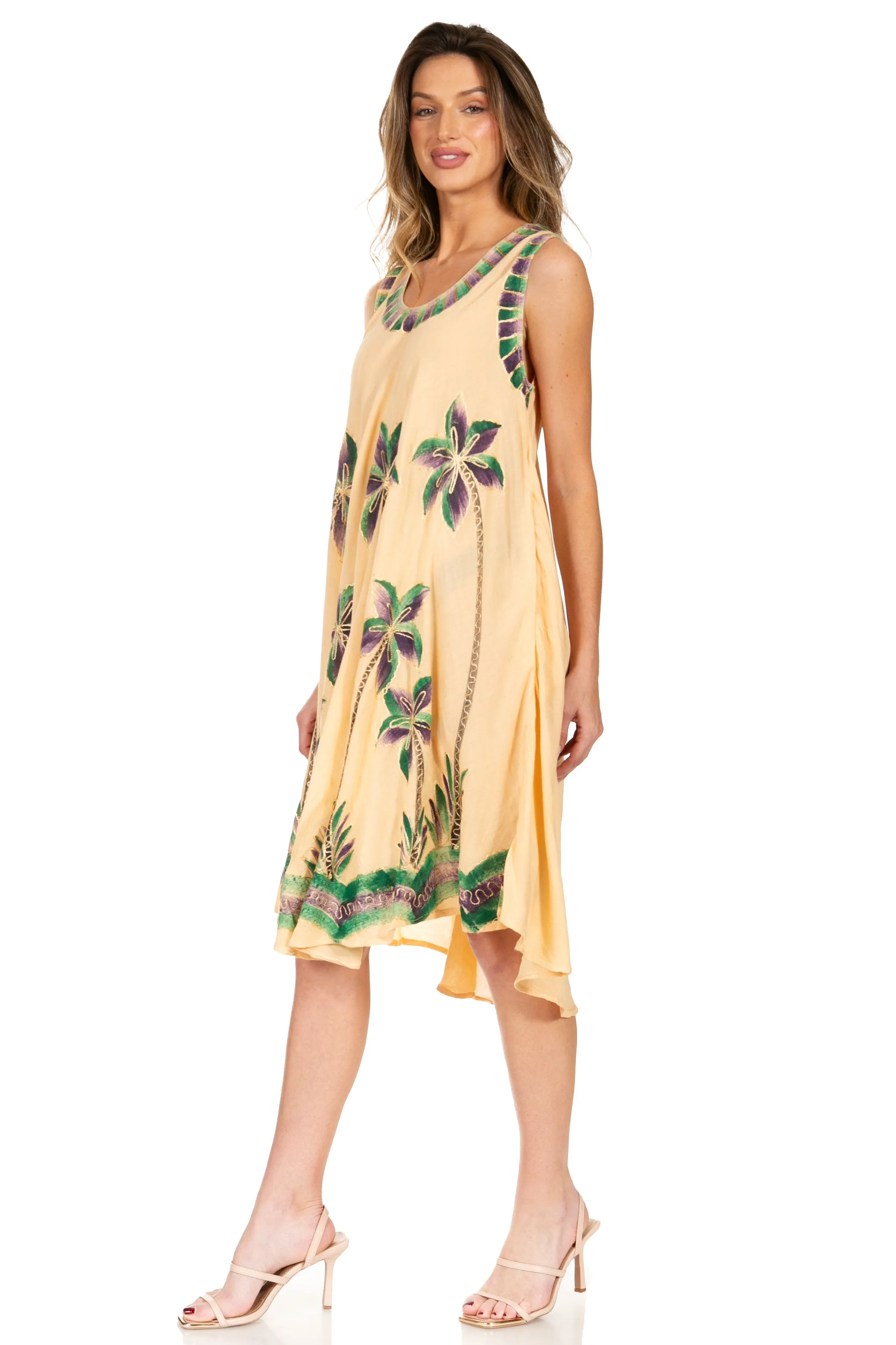 Sakkas Watercolor Palm Tree Tank Caftan Short Dress