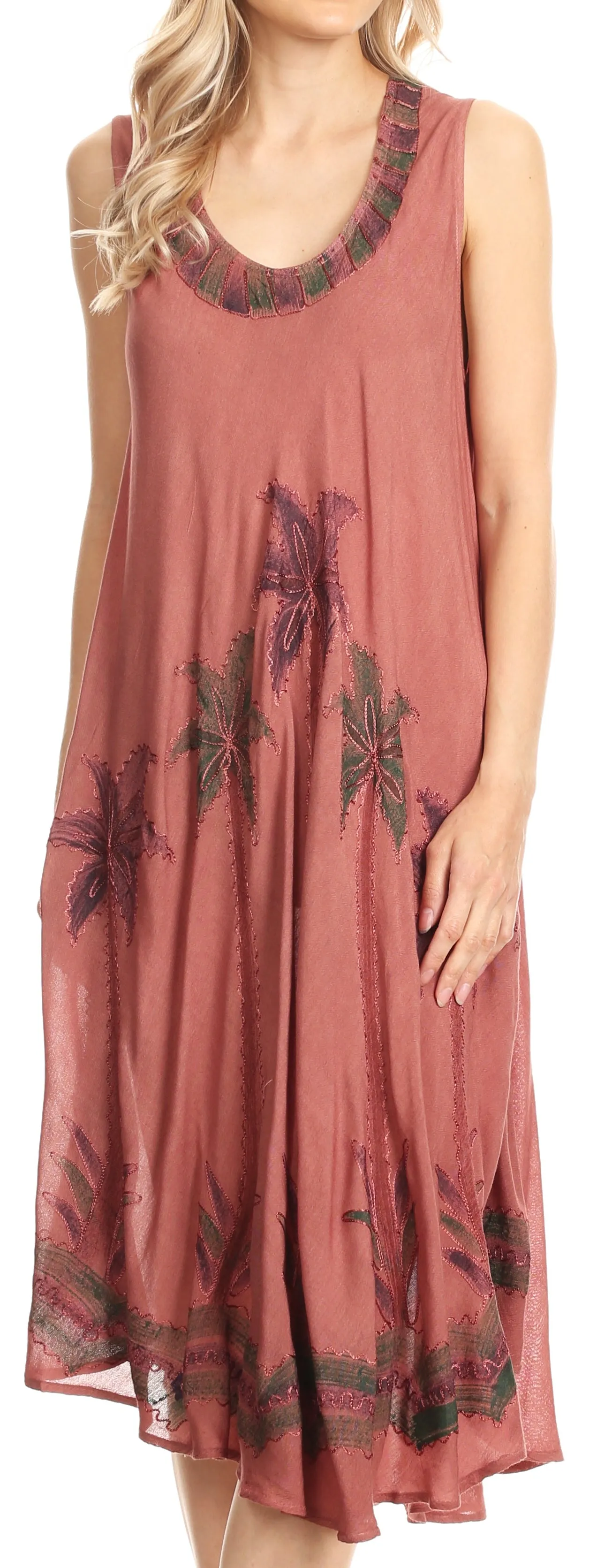 Sakkas Watercolor Palm Tree Tank Caftan Short Dress