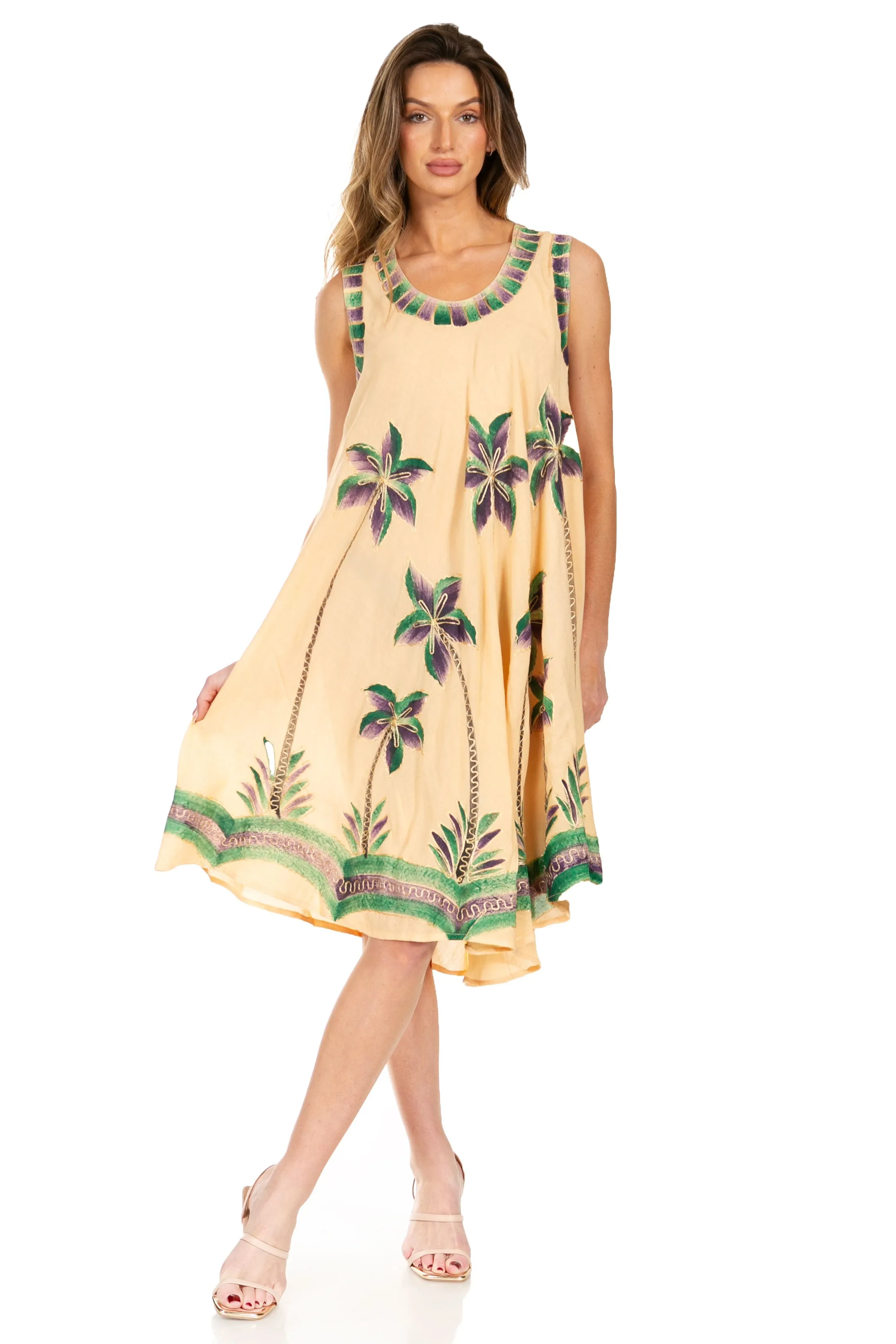 Sakkas Watercolor Palm Tree Tank Caftan Short Dress