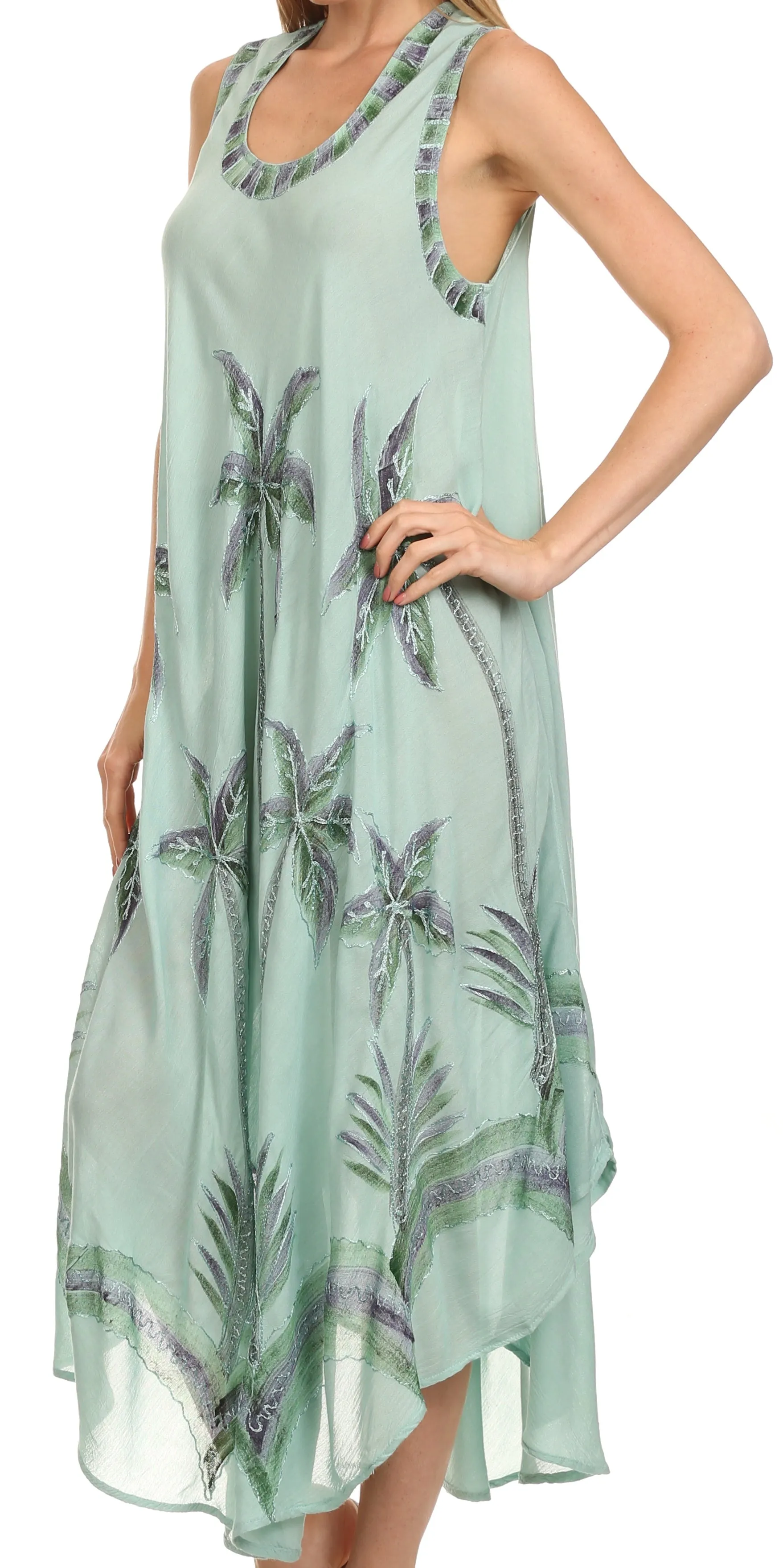 Sakkas Watercolor Palm Tree Tank Caftan Short Dress