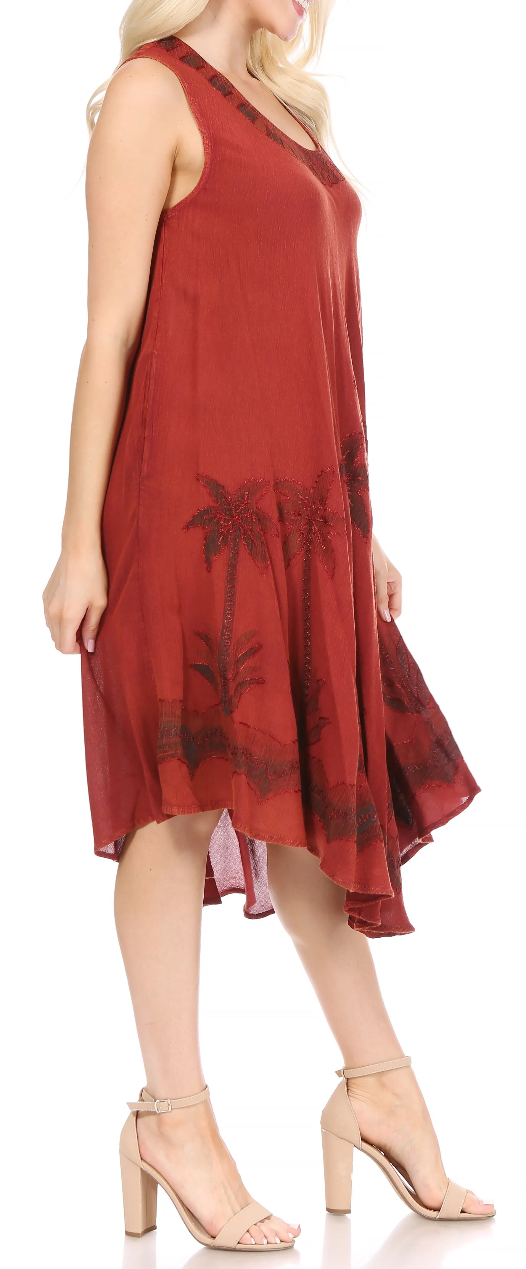 Sakkas Watercolor Palm Tree Tank Caftan Short Dress