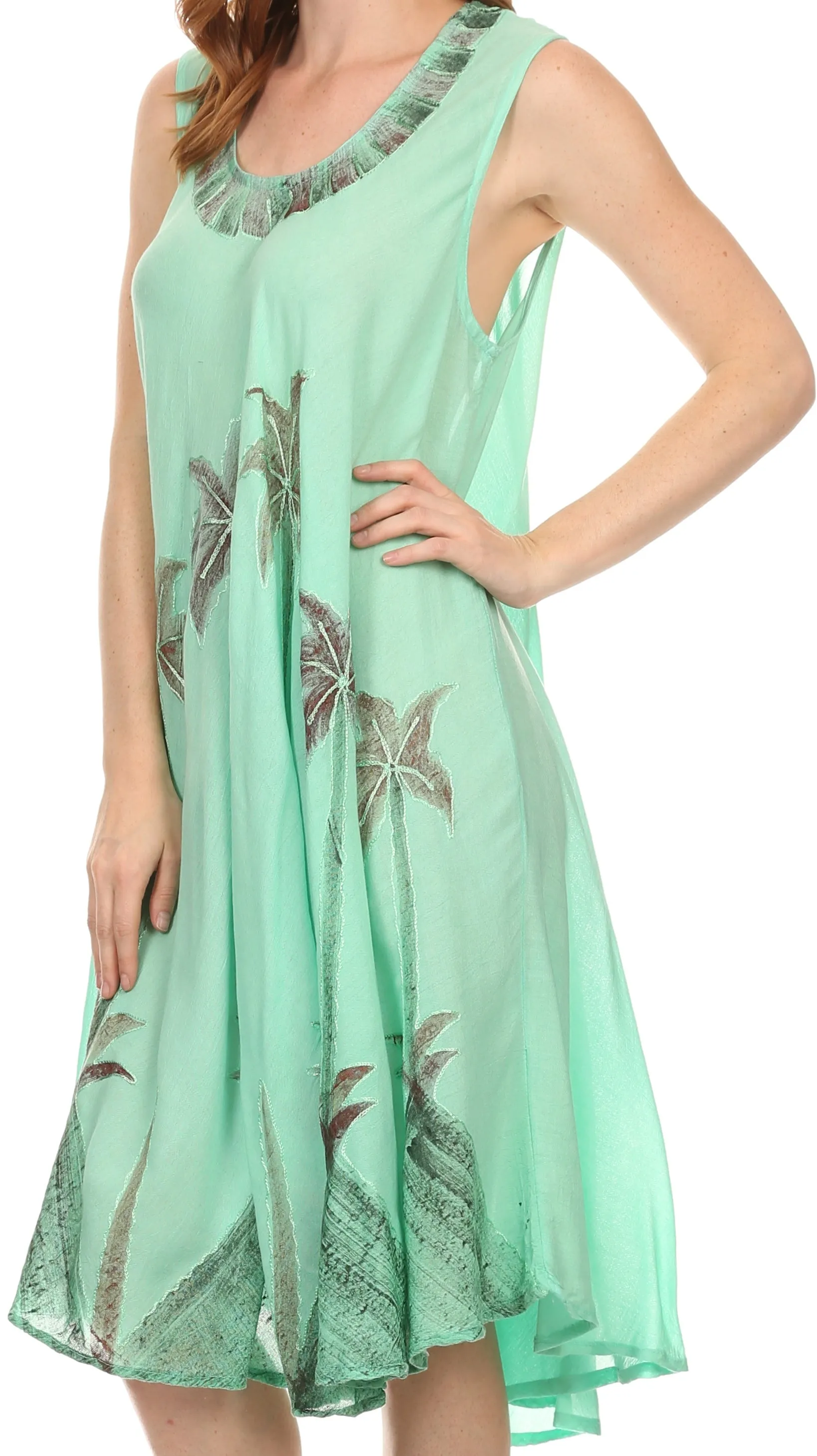 Sakkas Watercolor Palm Tree Tank Caftan Short Dress