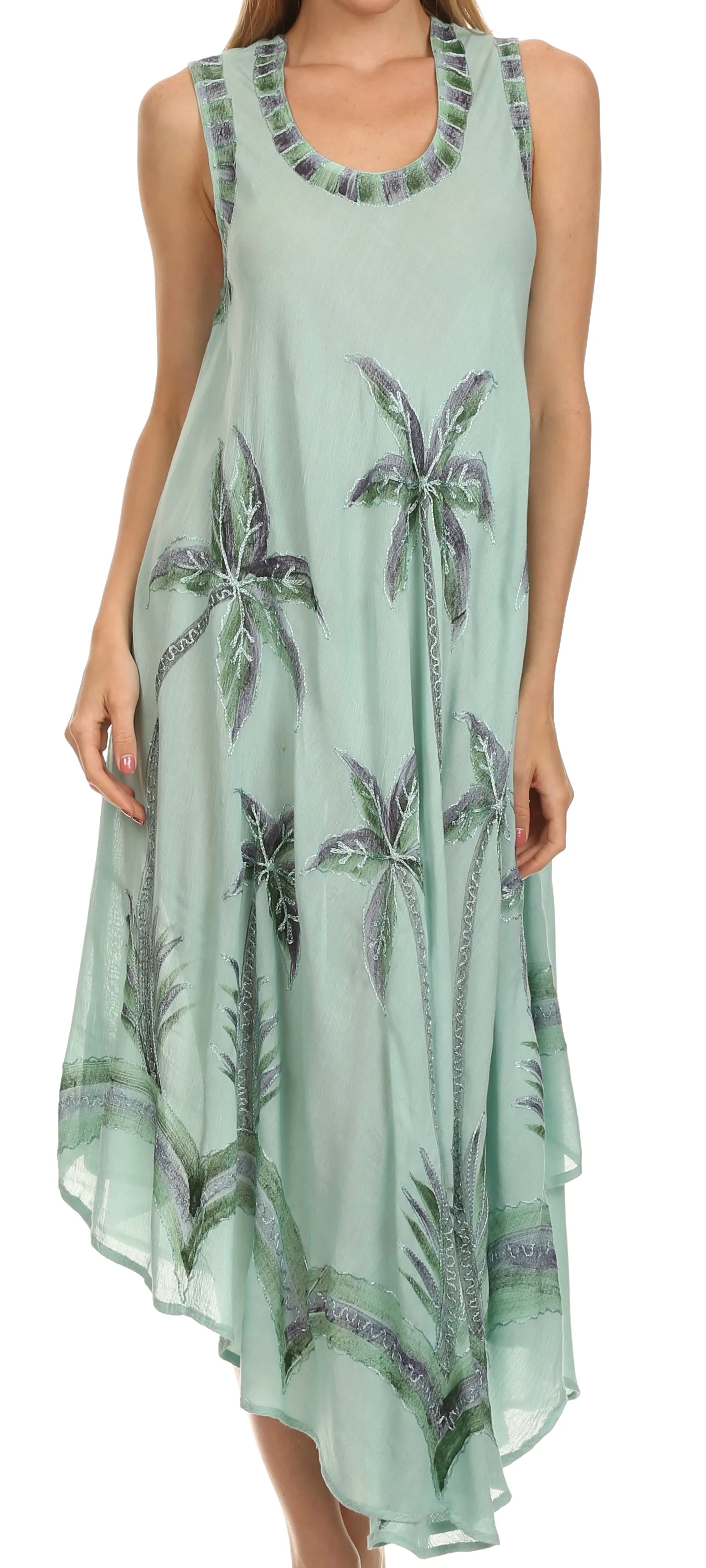 Sakkas Watercolor Palm Tree Tank Caftan Short Dress