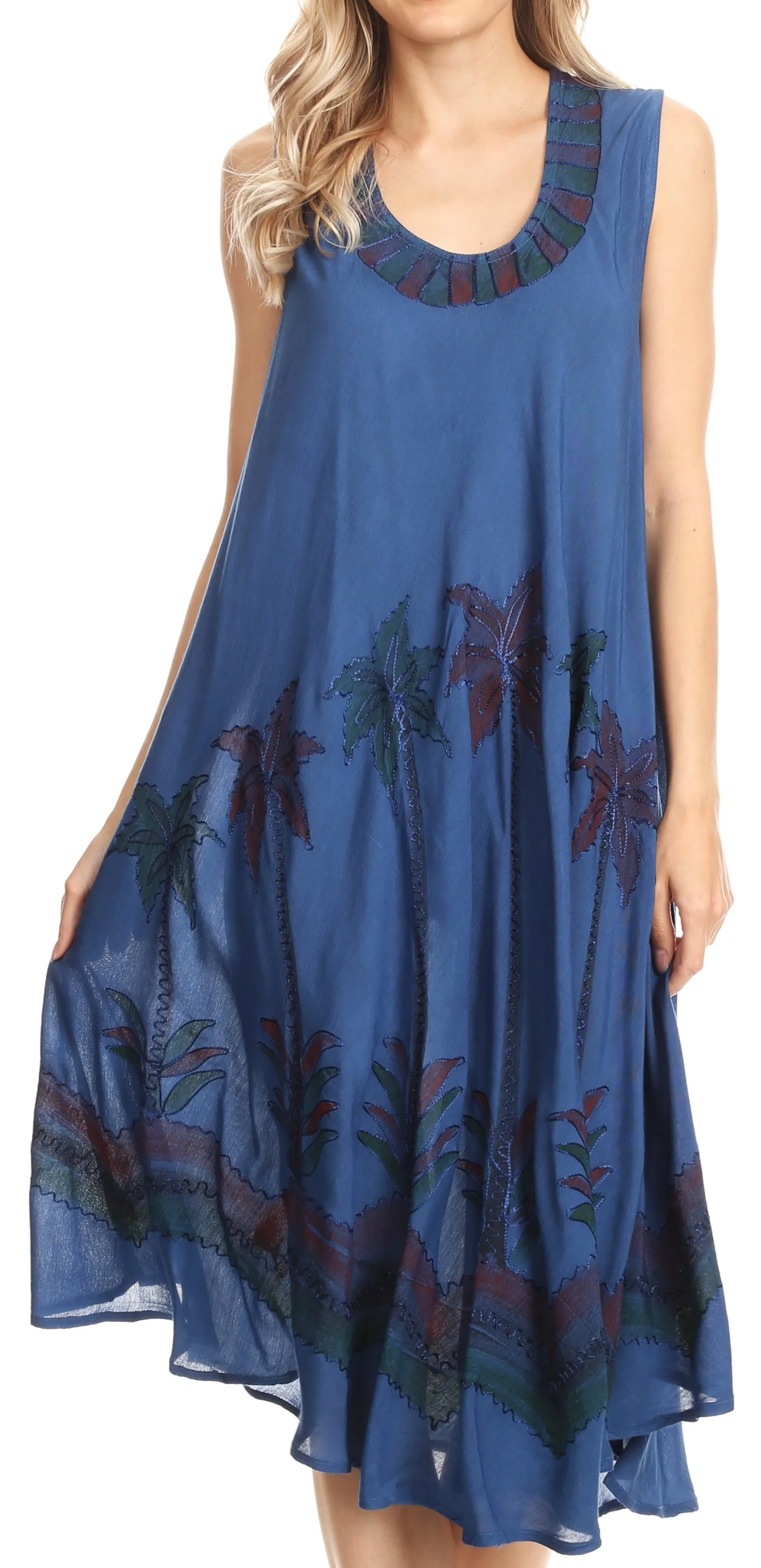 Sakkas Watercolor Palm Tree Tank Caftan Short Dress