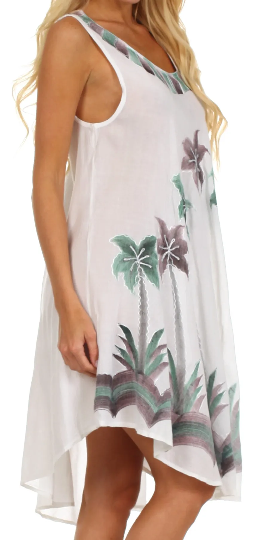 Sakkas Watercolor Palm Tree Tank Caftan Short Dress