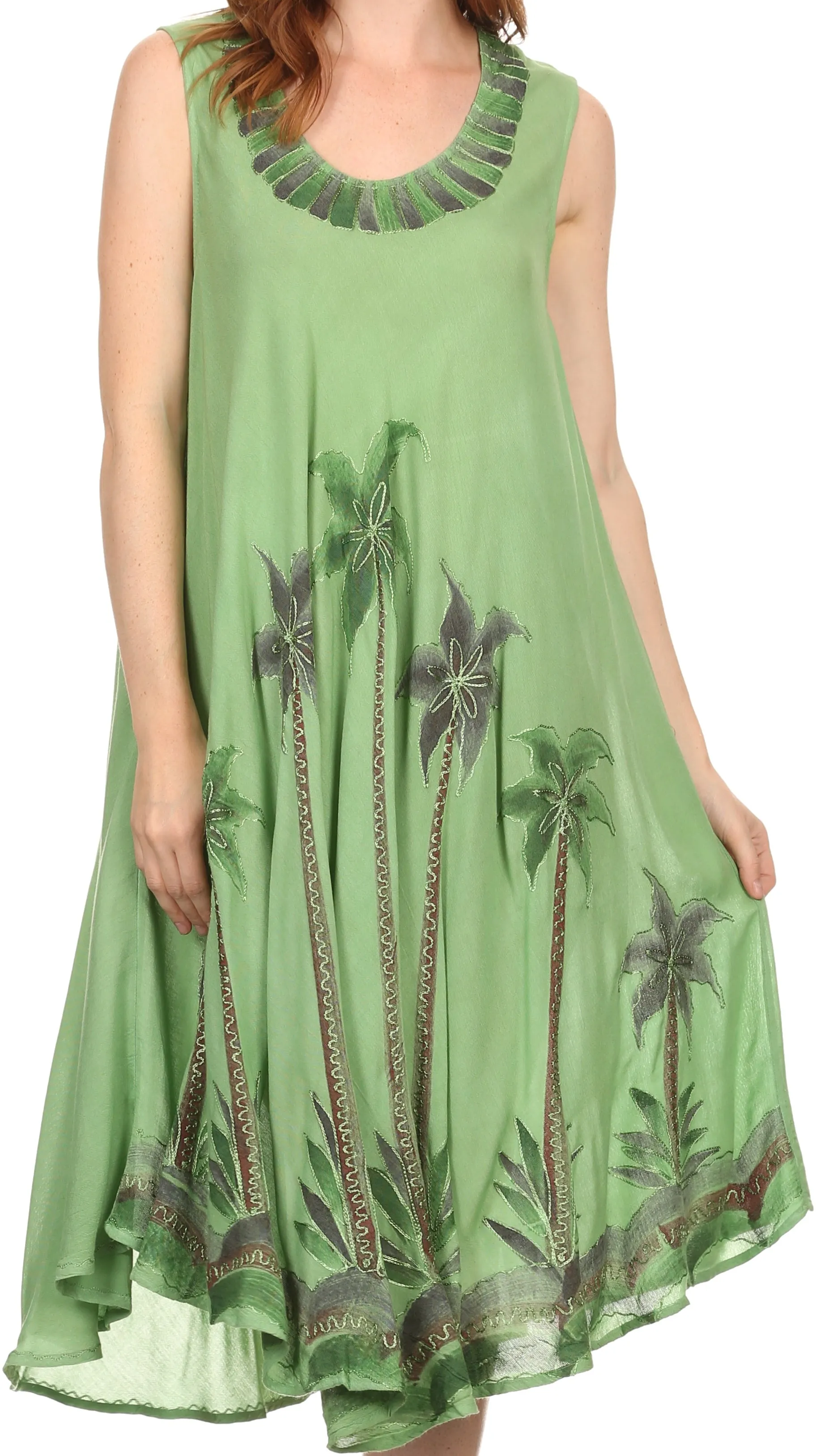 Sakkas Watercolor Palm Tree Tank Caftan Short Dress