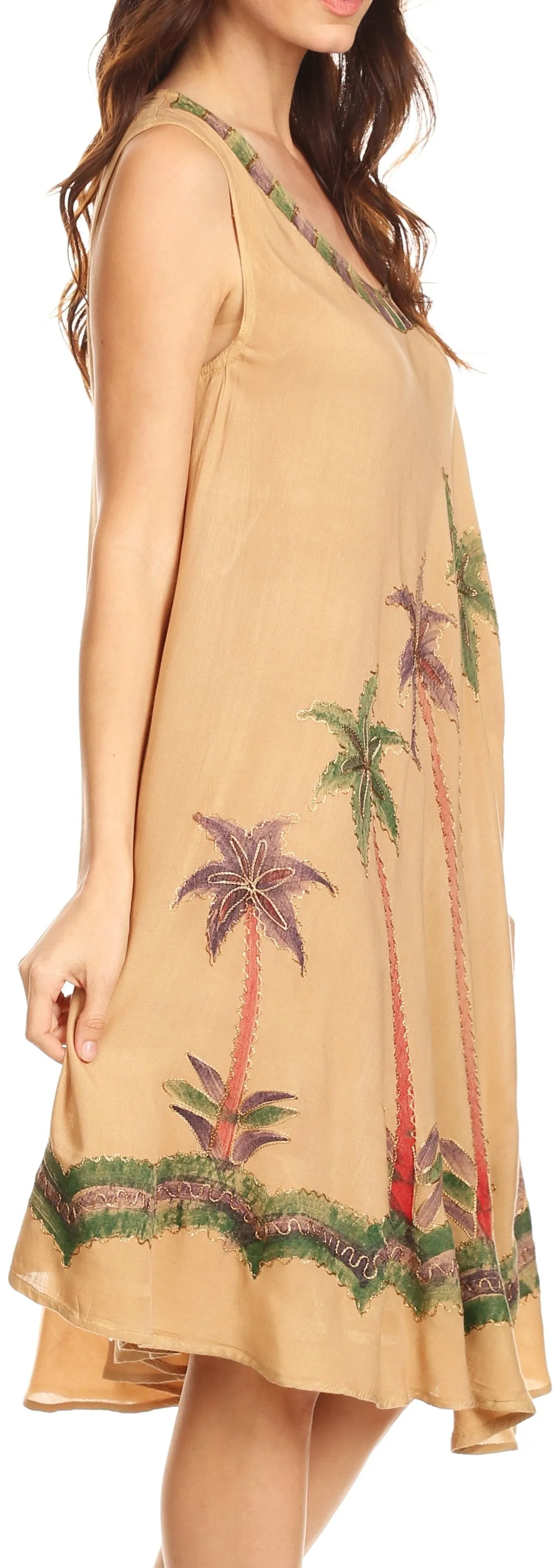 Sakkas Watercolor Palm Tree Tank Caftan Short Dress