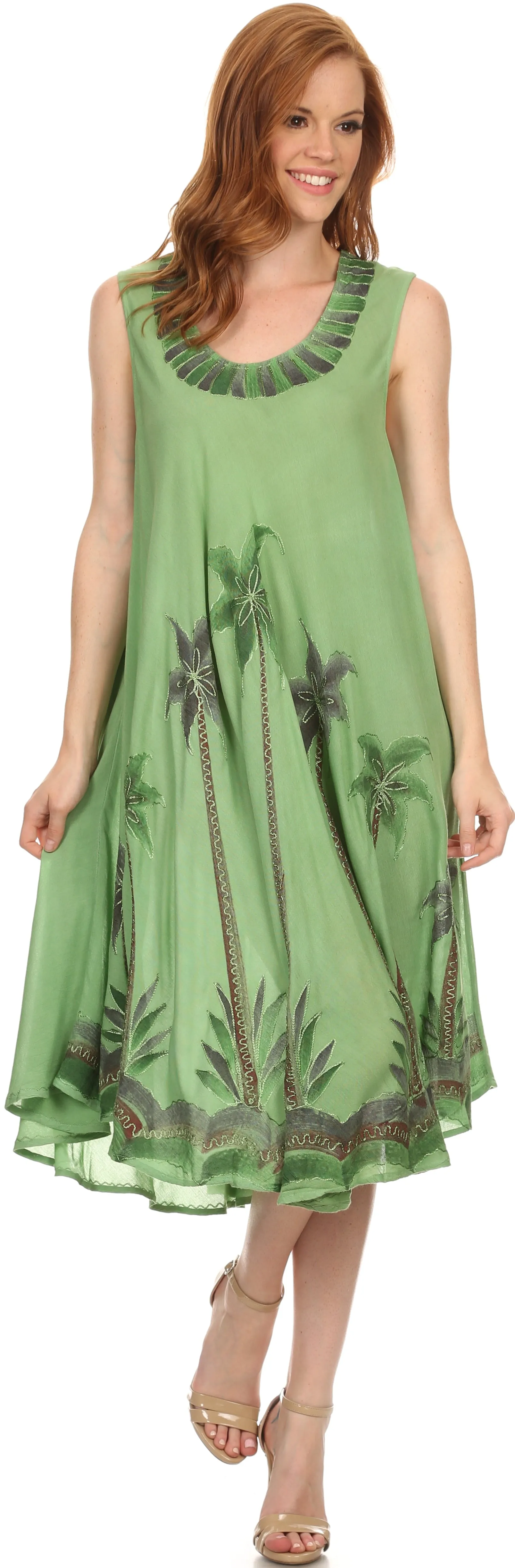 Sakkas Watercolor Palm Tree Tank Caftan Short Dress