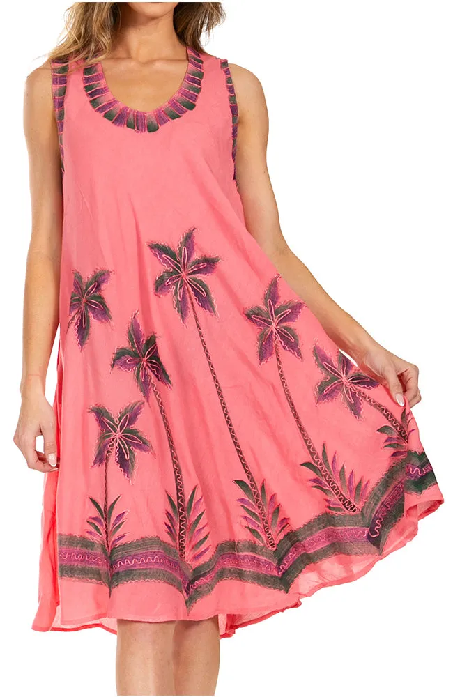 Sakkas Watercolor Palm Tree Tank Caftan Short Dress